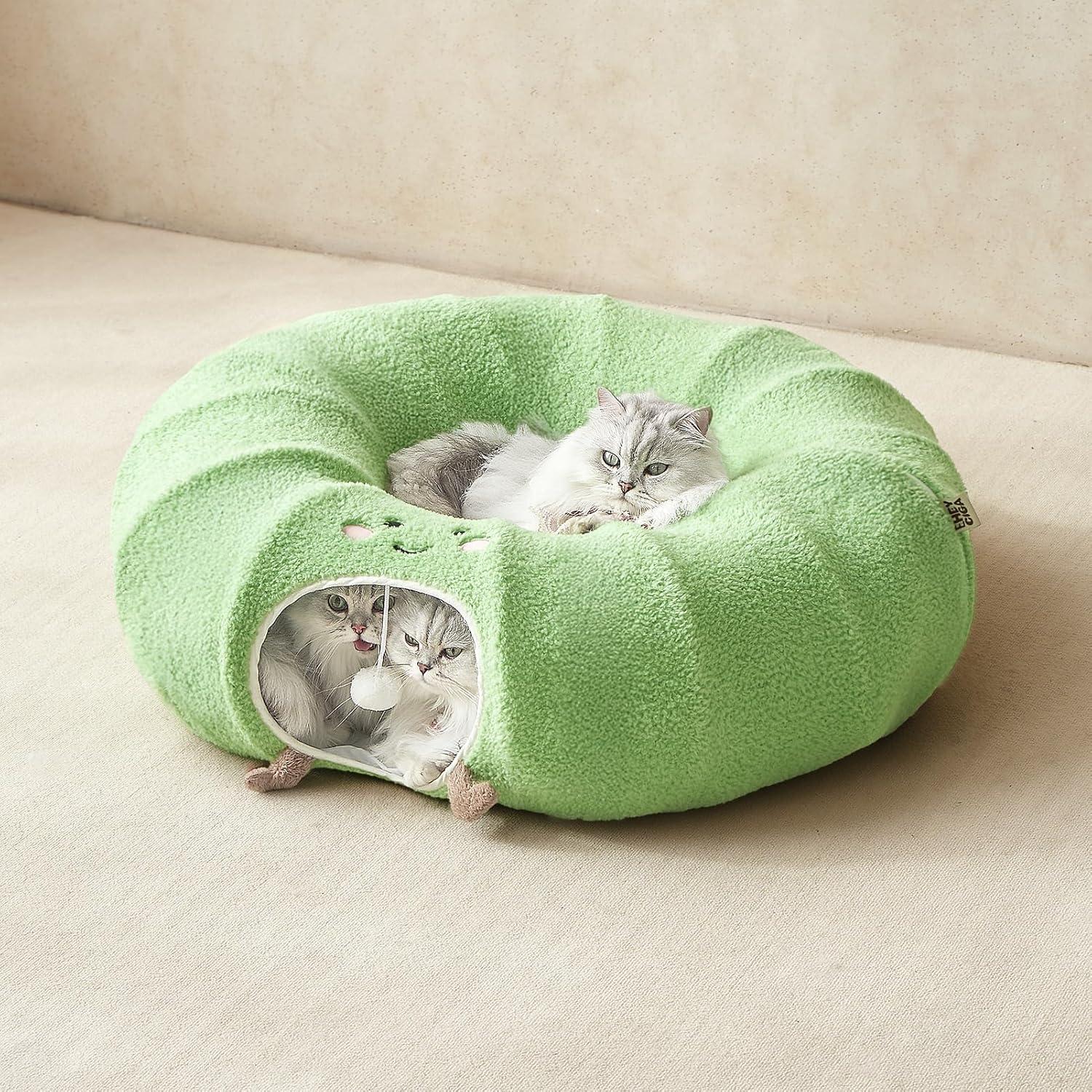 Túnel Cama para Gatos EHEYCIGA Verde 2 en 1 con Cojín Lavable