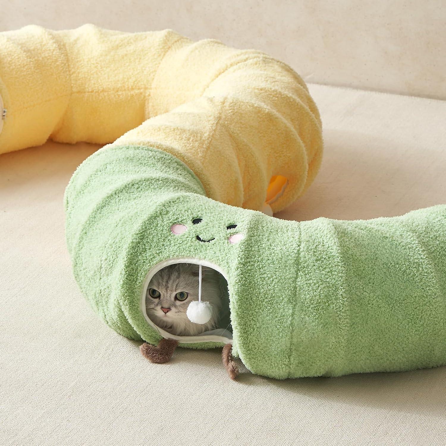 Túnel Cama para Gatos EHEYCIGA Verde 2 en 1 con Cojín Lavable