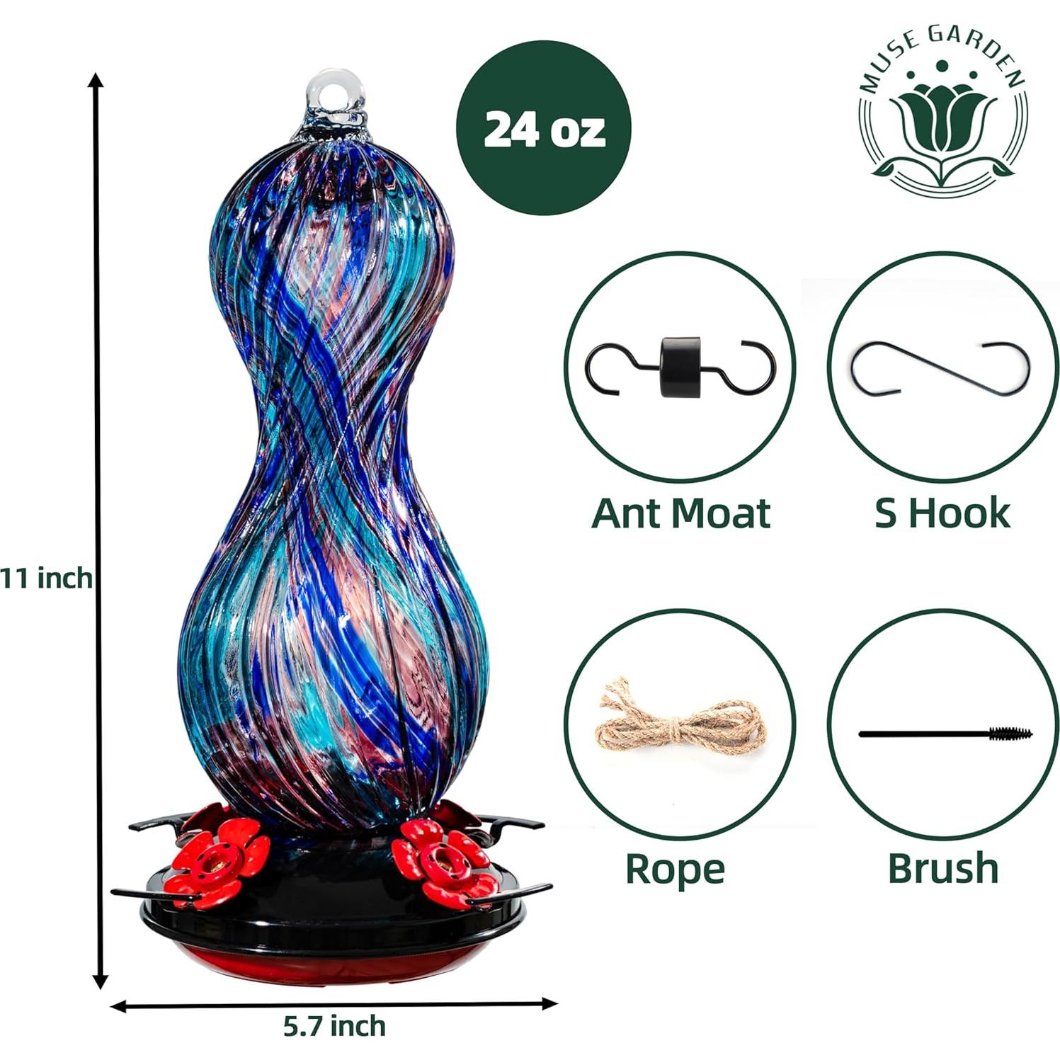 Alimentador de Colibríes Muse Garden Vidrio 24 oz Colgante