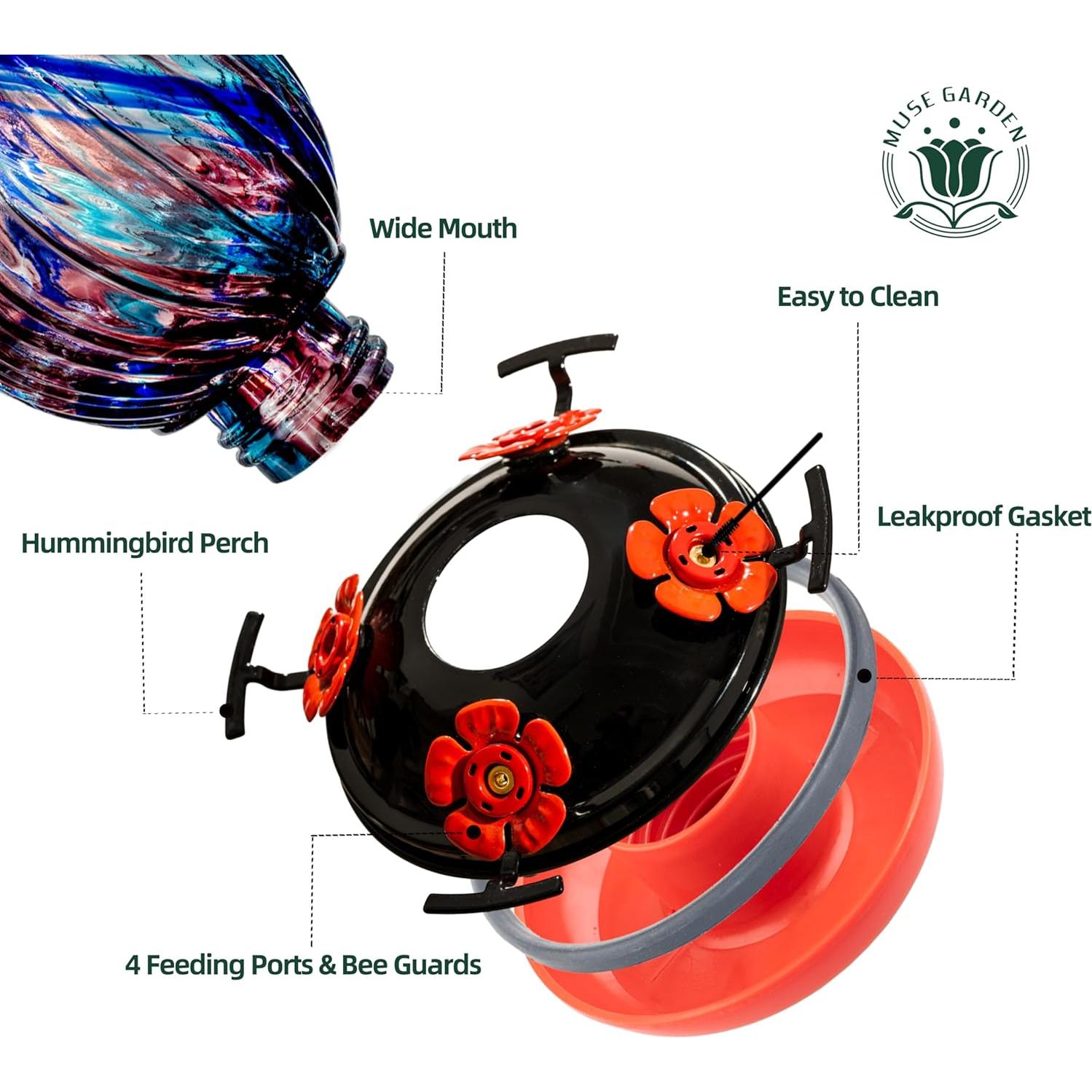 Alimentador de Colibríes Muse Garden Vidrio 24 oz Colgante