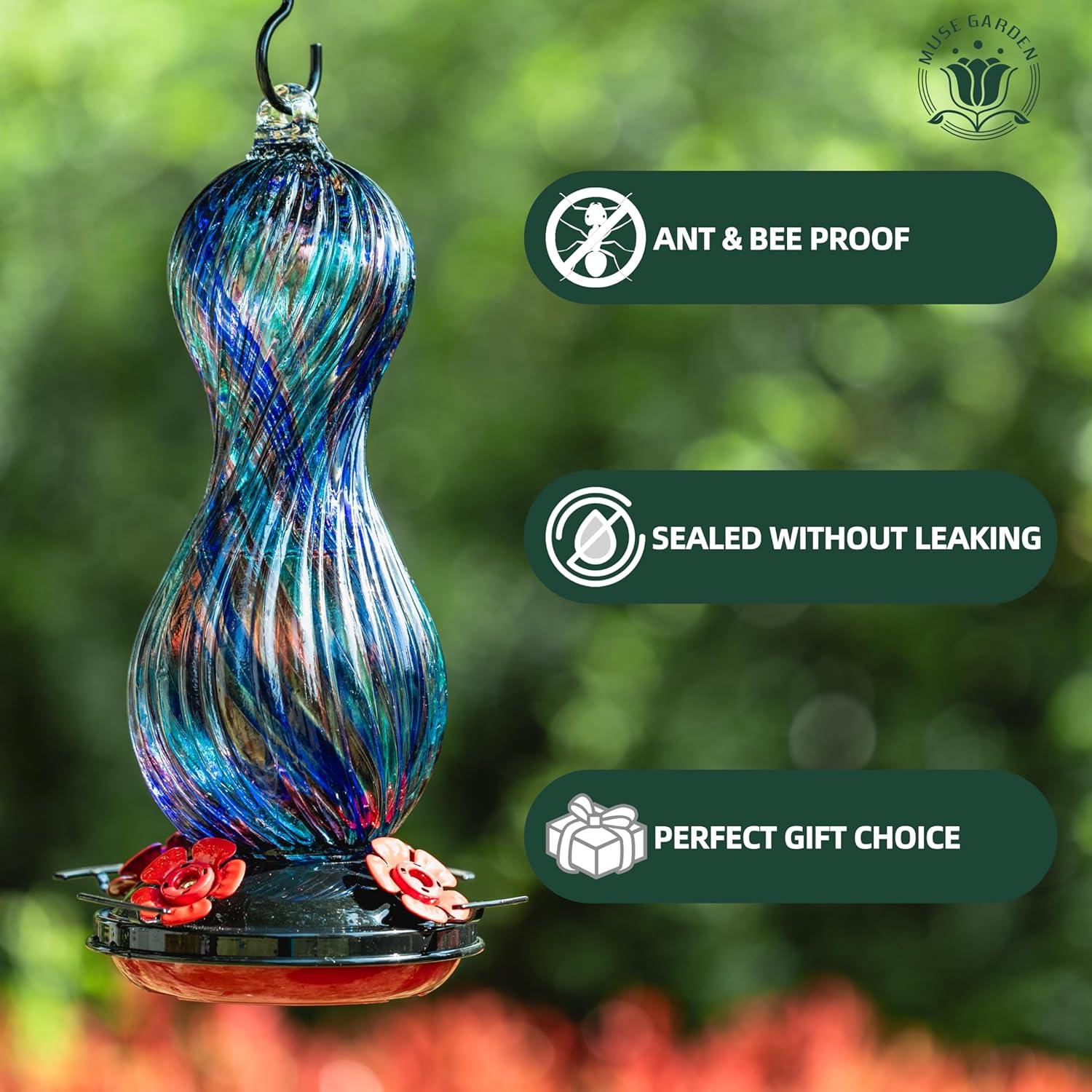 Alimentador de Colibríes Muse Garden Vidrio 24 oz Colgante