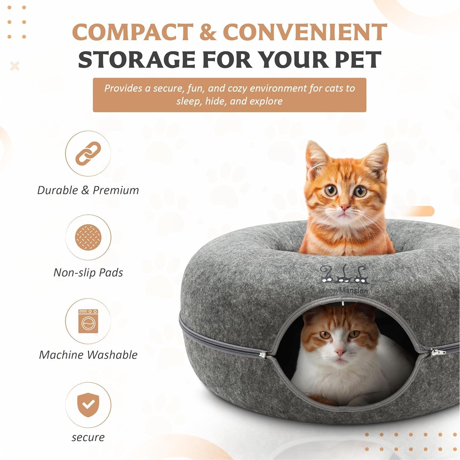 Cueva Túnel para Gatos MeowMansion - Fieltro Resistente 50.8cm