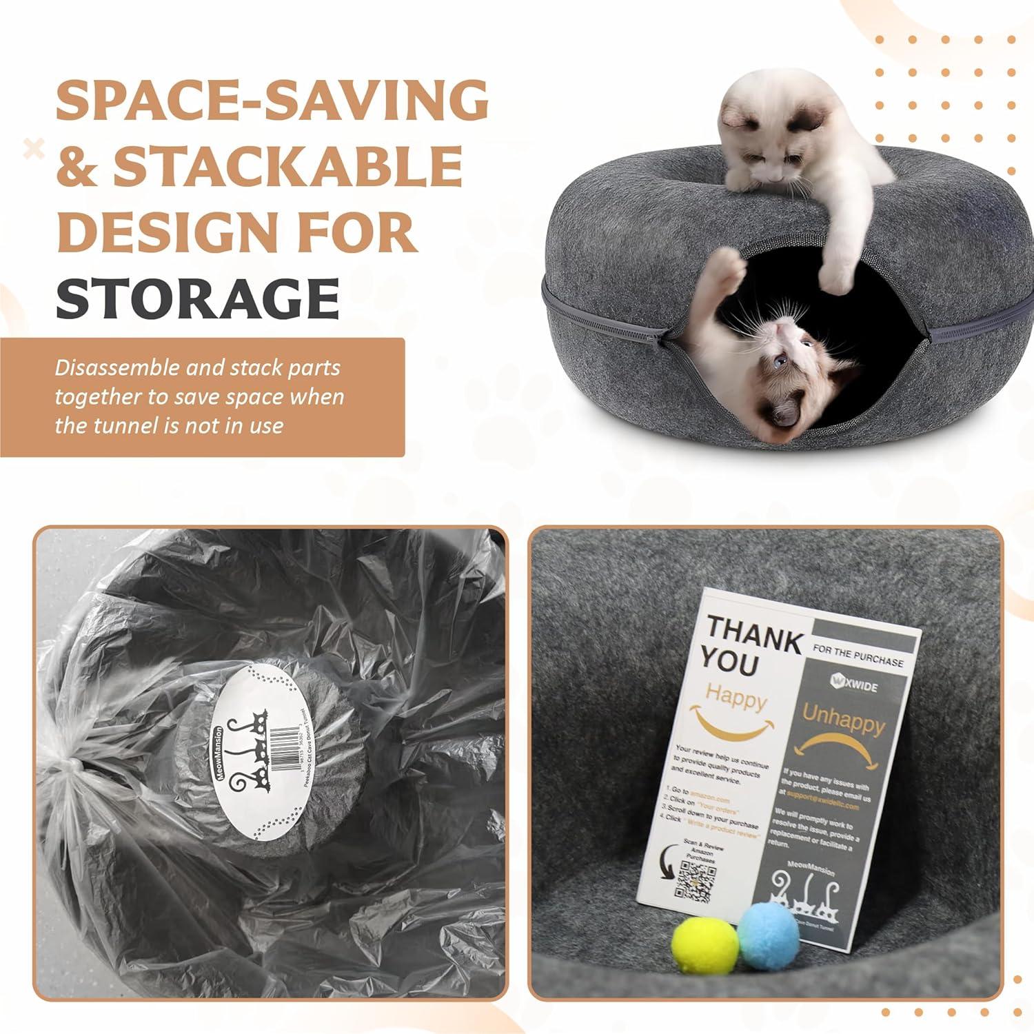 Cueva Túnel para Gatos MeowMansion - Fieltro Resistente 50.8cm