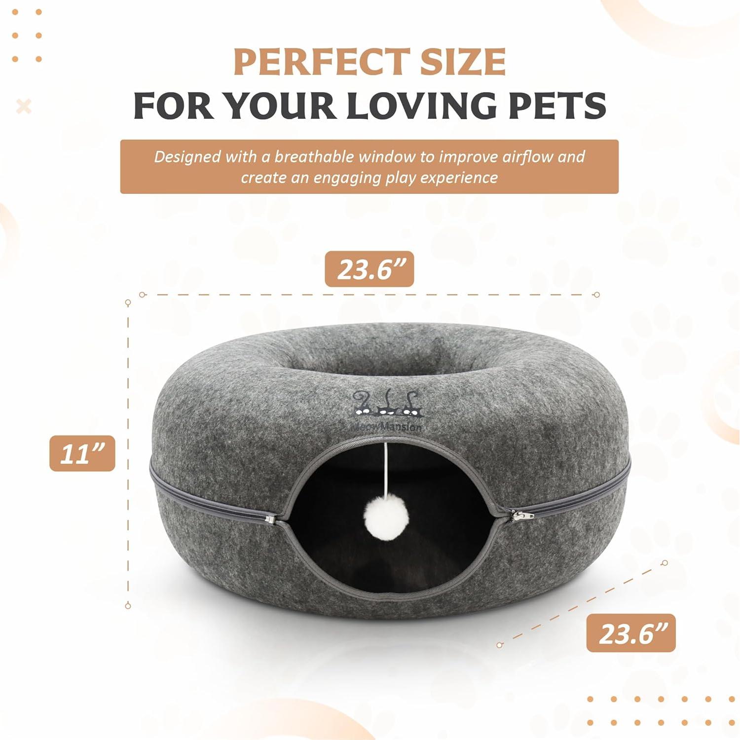Cueva Túnel para Gatos MeowMansion - Fieltro Resistente 50.8cm
