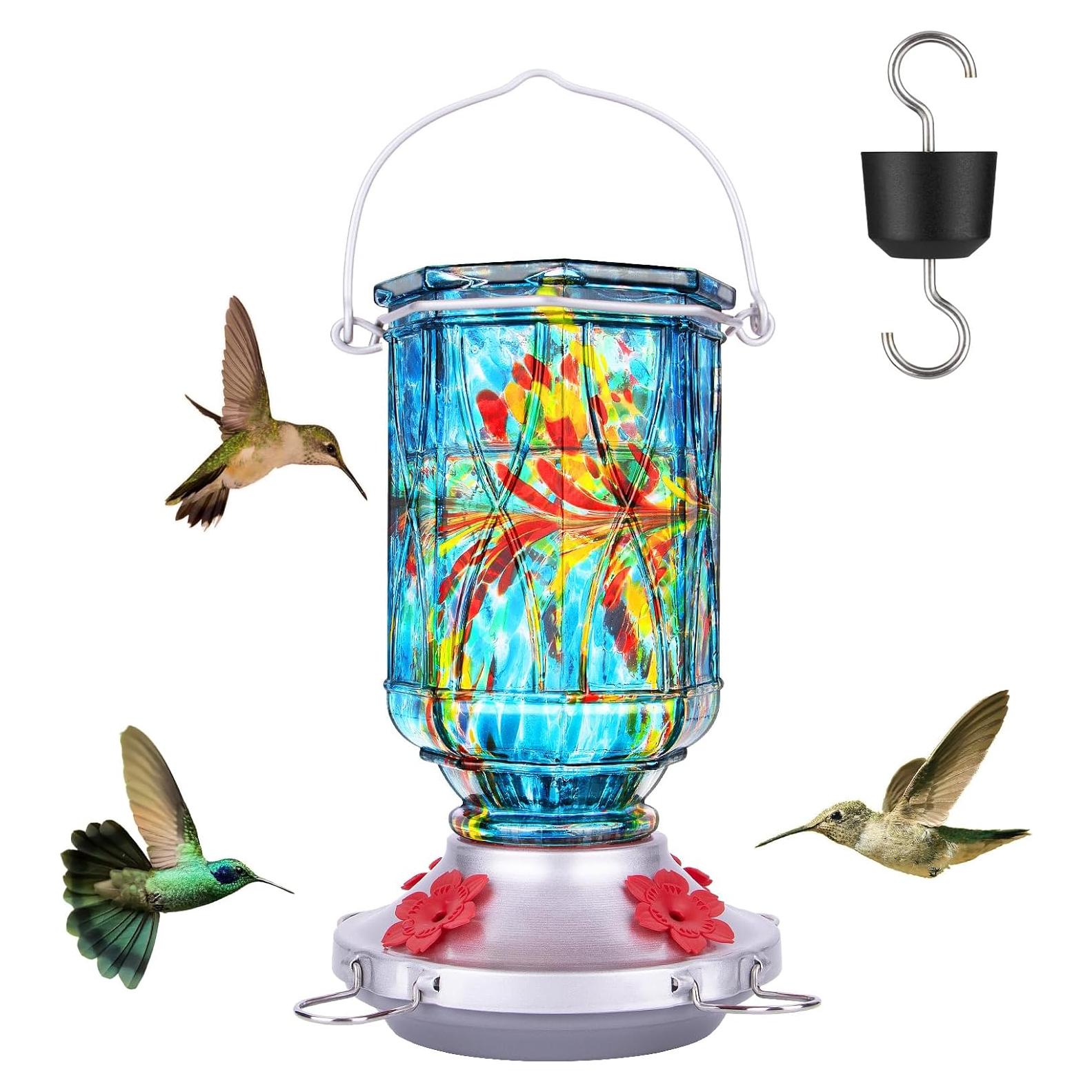 Comedero para Colibrí XAROO de Vidrio 425 g 4 Puertos Azul