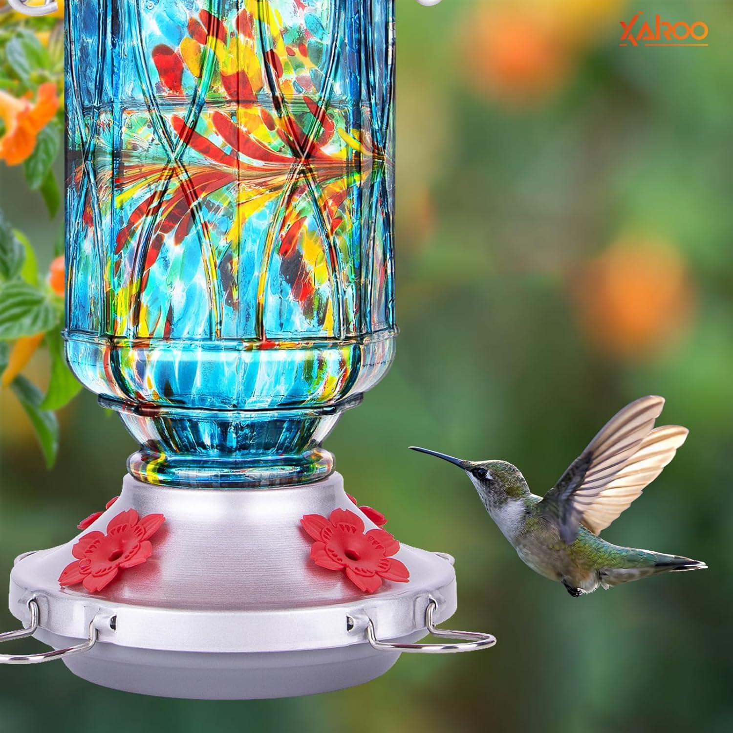 Comedero para Colibrí XAROO de Vidrio 425 g 4 Puertos Azul