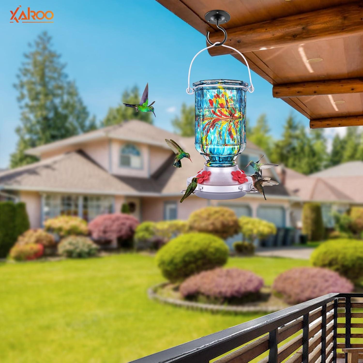 Comedero para Colibrí XAROO de Vidrio 425 g 4 Puertos Azul