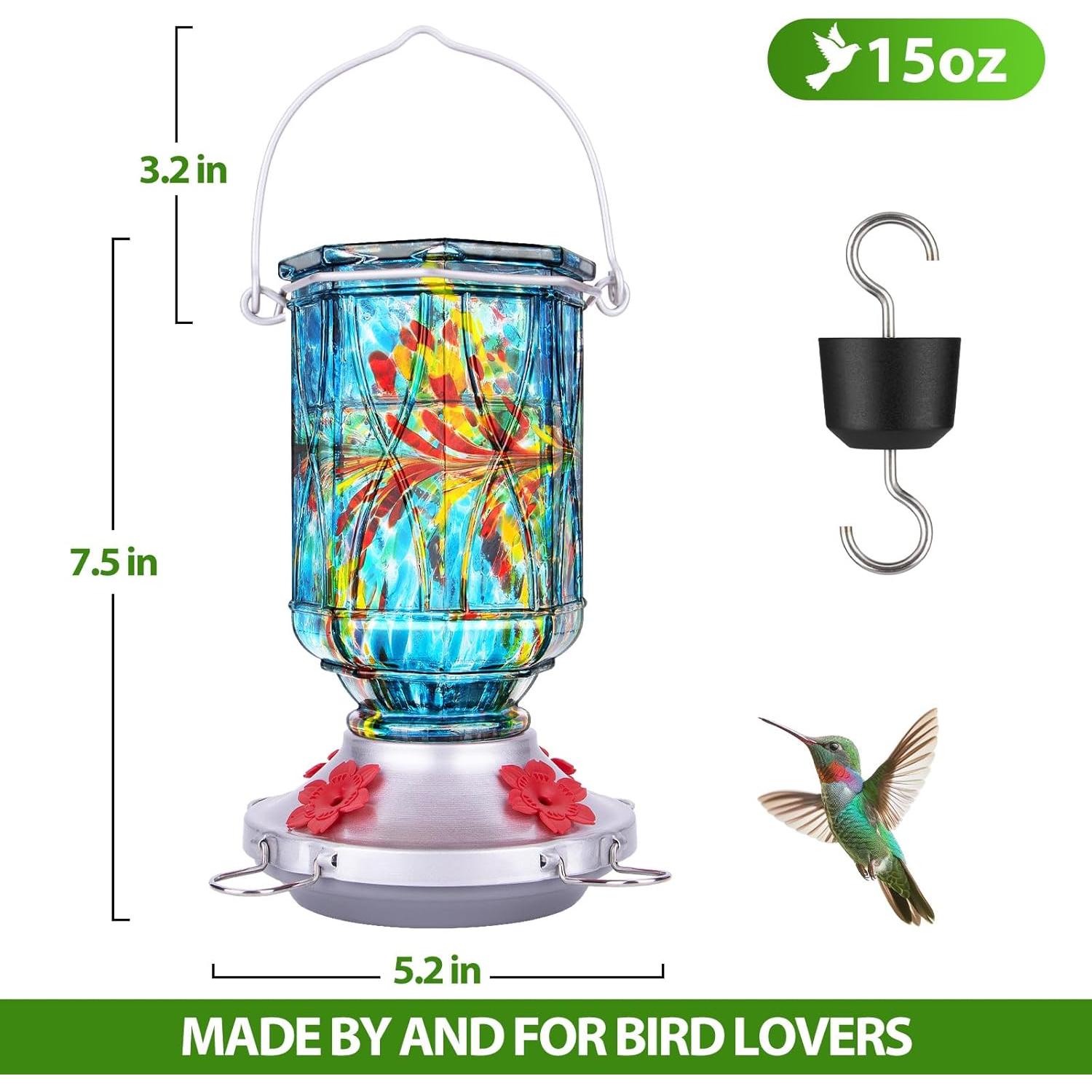 Comedero para Colibrí XAROO de Vidrio 425 g 4 Puertos Azul