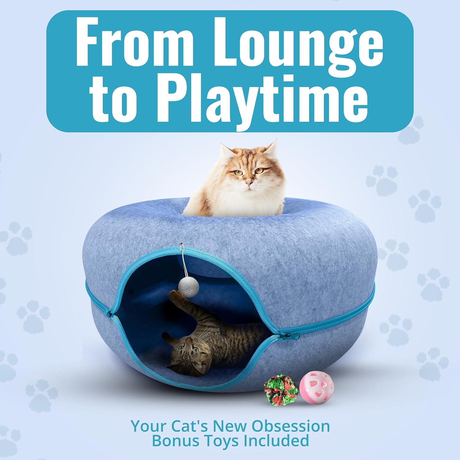 Cueva de Gato Túnel Donut Okoco 60cm Lavable Azul Claro