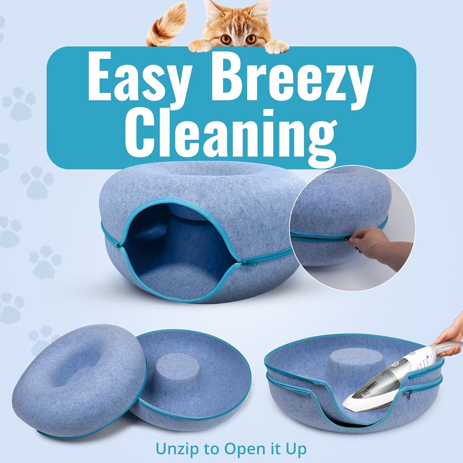 Cueva de Gato Túnel Donut Okoco 60cm Lavable Azul Claro