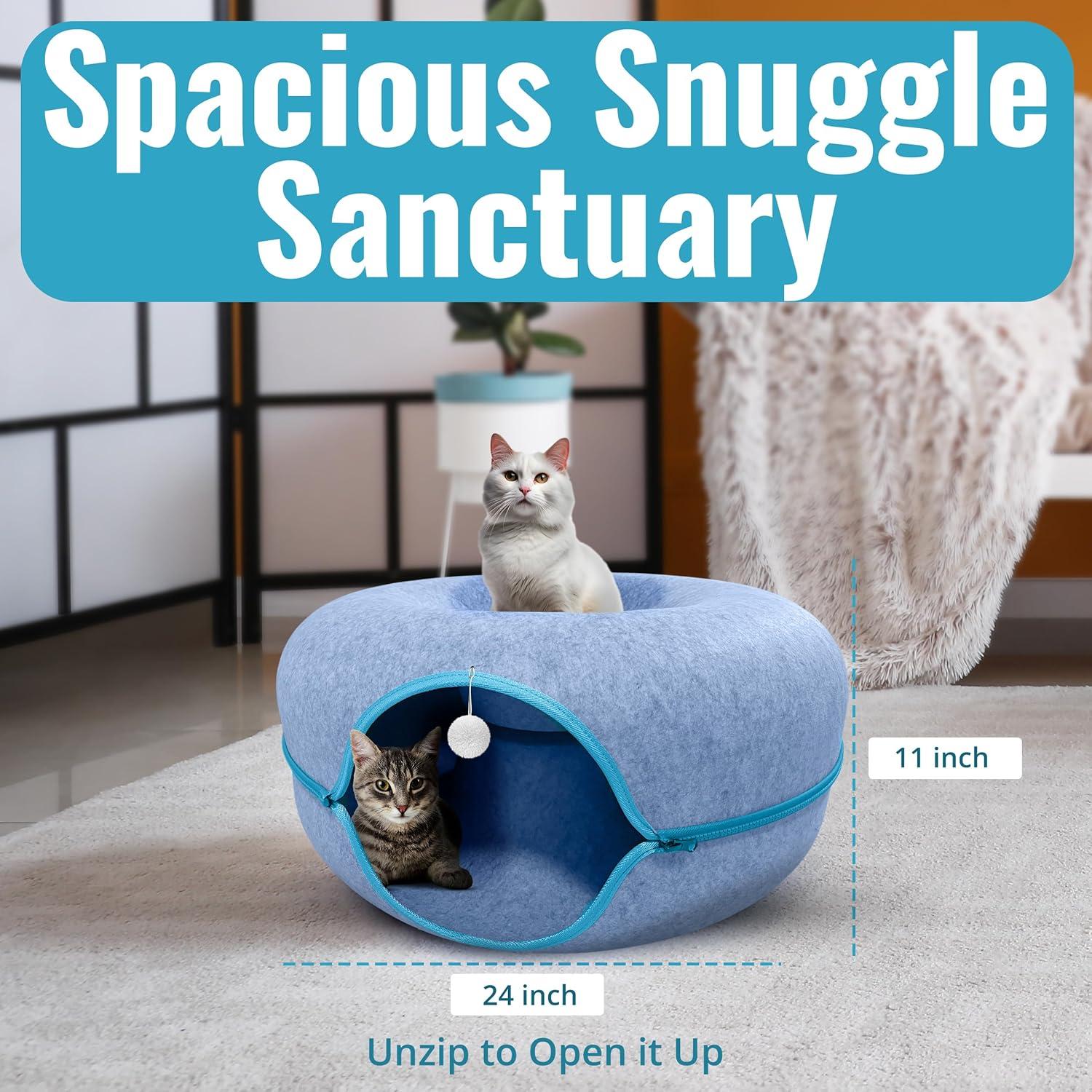 Cueva de Gato Túnel Donut Okoco 60cm Lavable Azul Claro