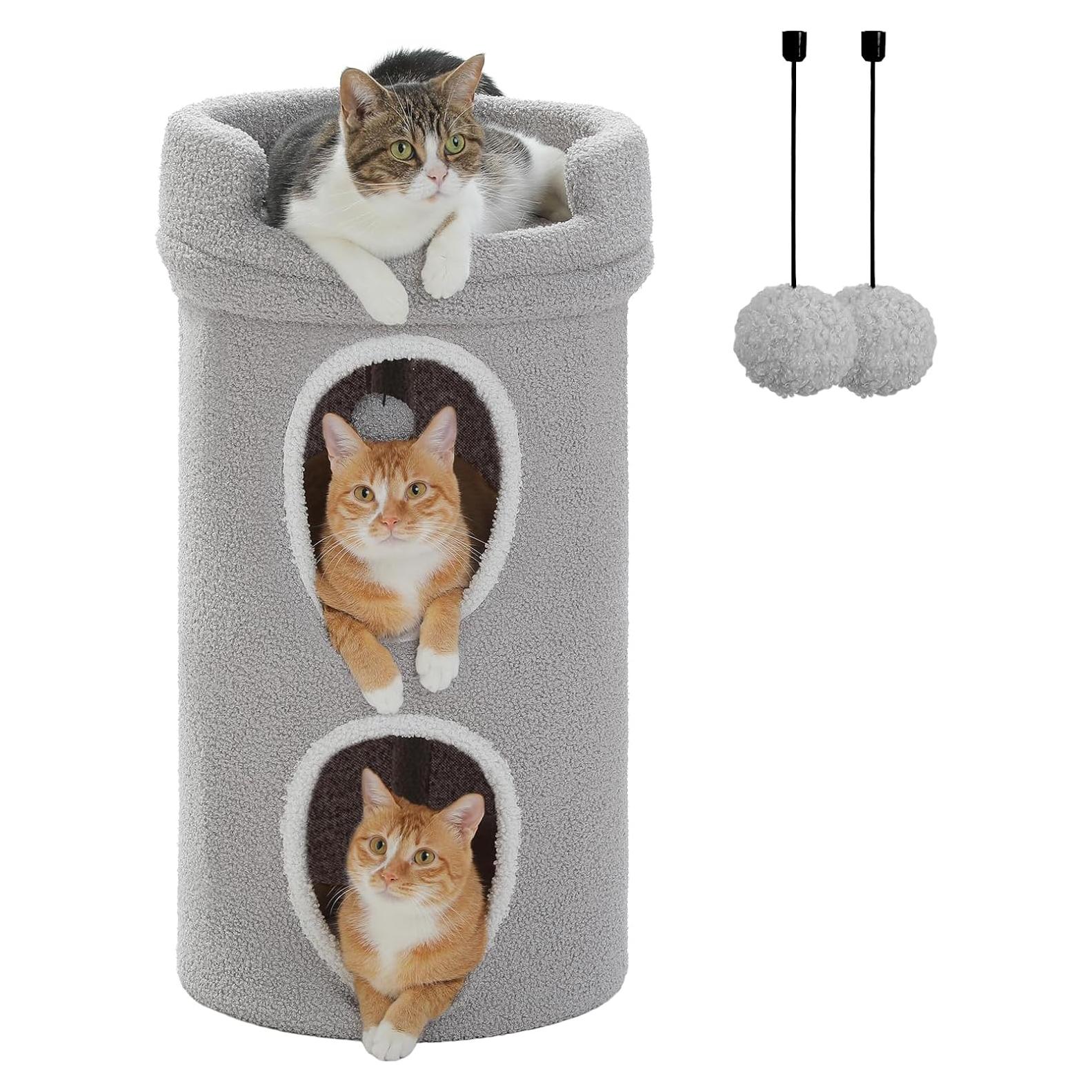 Cama para Gatos PETEPELA de 2 Niveles, Gris, 40x40x74 cm