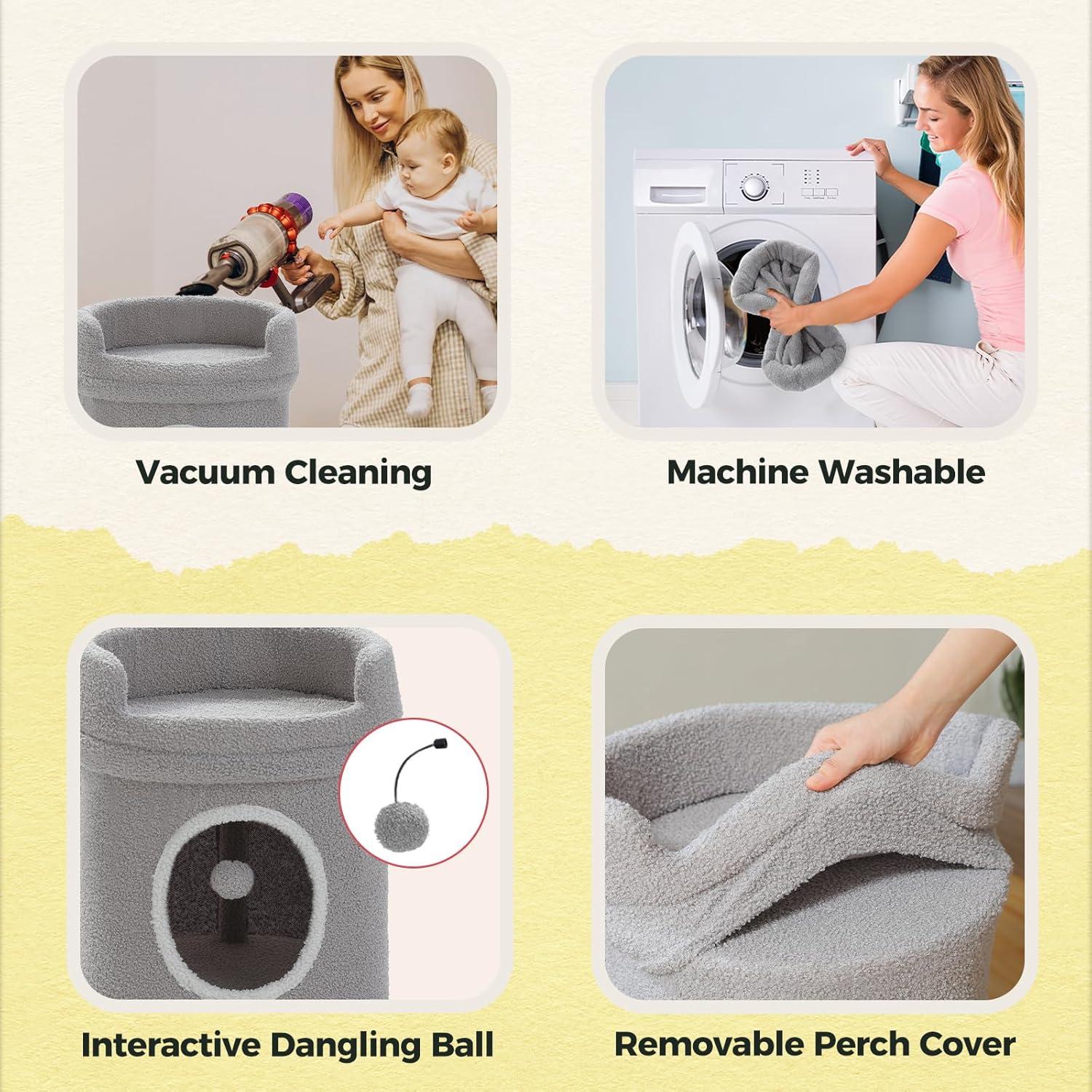 Cama para Gatos PETEPELA de 2 Niveles, Gris, 40x40x74 cm