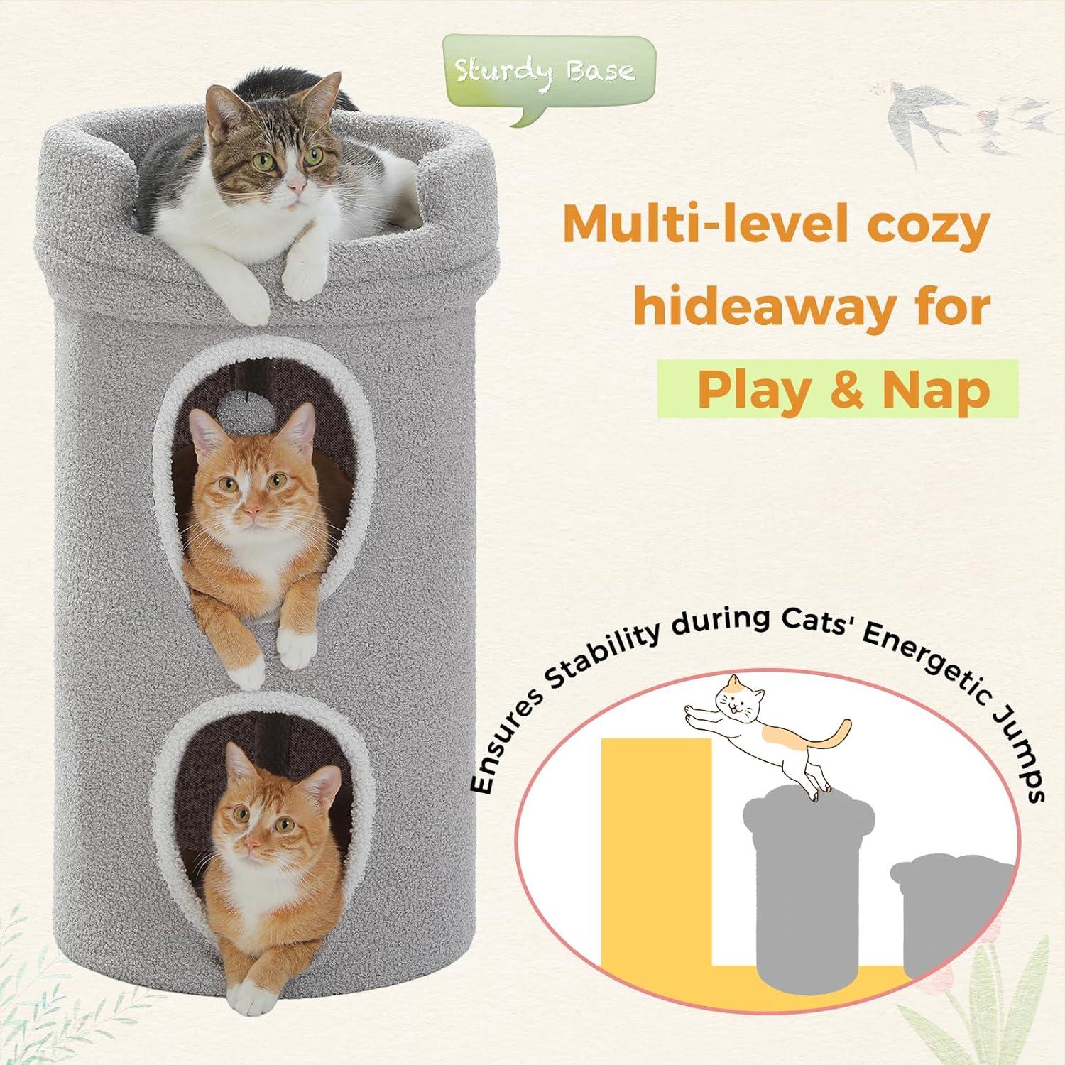 Cama para Gatos PETEPELA de 2 Niveles, Gris, 40x40x74 cm