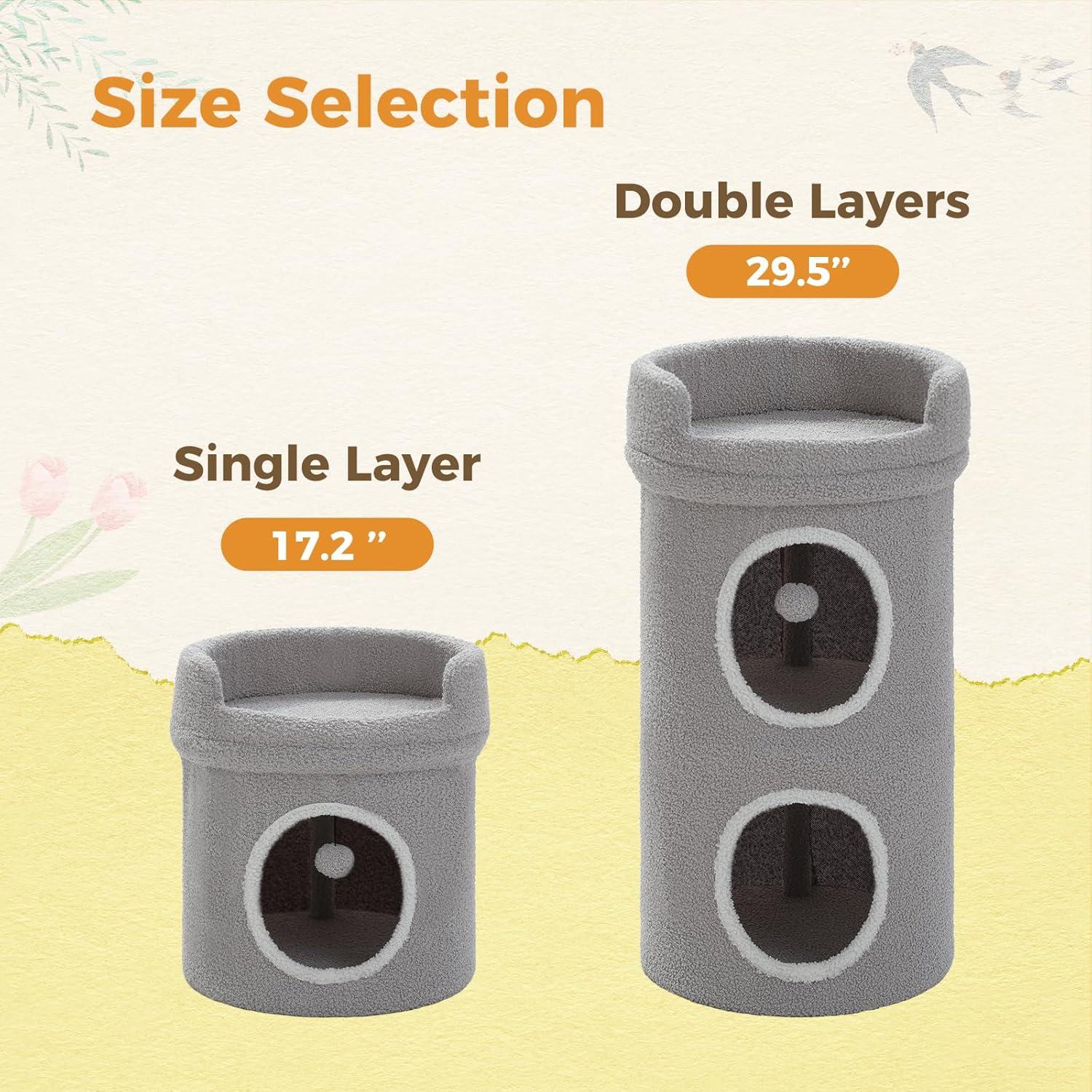 Cama para Gatos PETEPELA de 2 Niveles, Gris, 40x40x74 cm