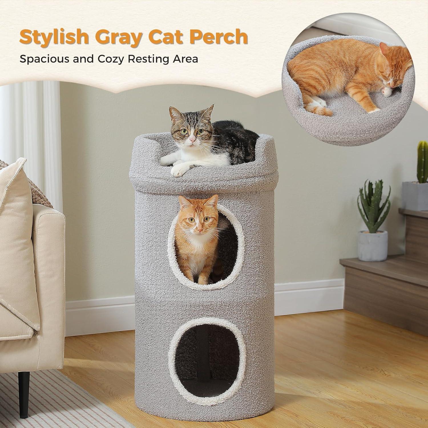 Cama para Gatos PETEPELA de 2 Niveles, Gris, 40x40x74 cm