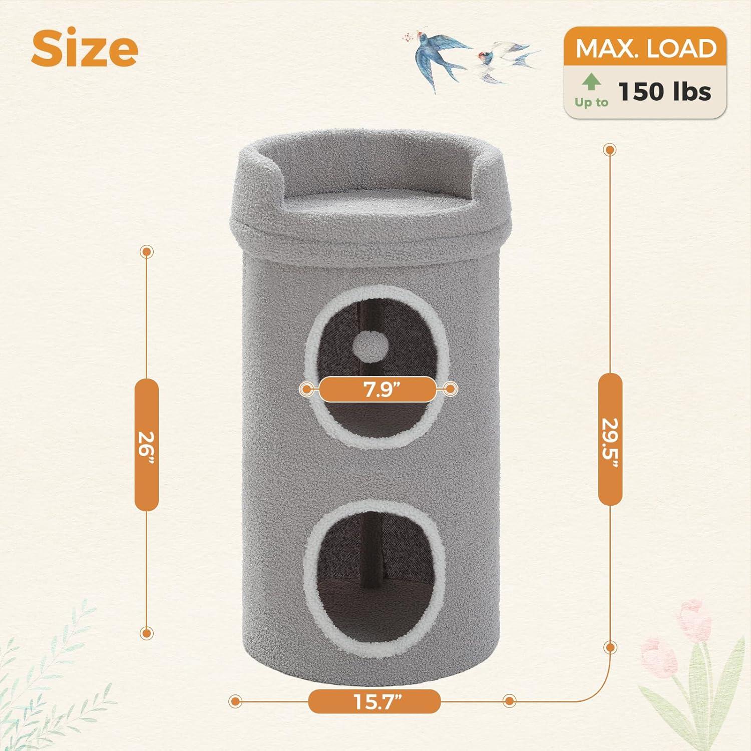 Cama para Gatos PETEPELA de 2 Niveles, Gris, 40x40x74 cm