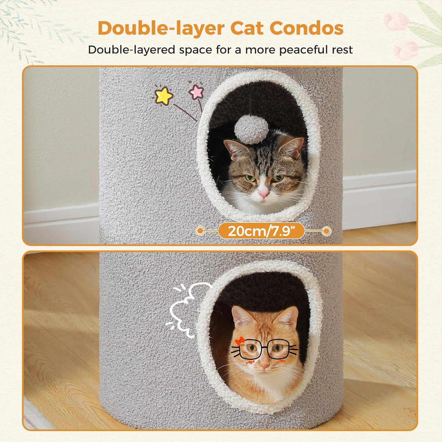 Cama para Gatos PETEPELA de 2 Niveles, Gris, 40x40x74 cm