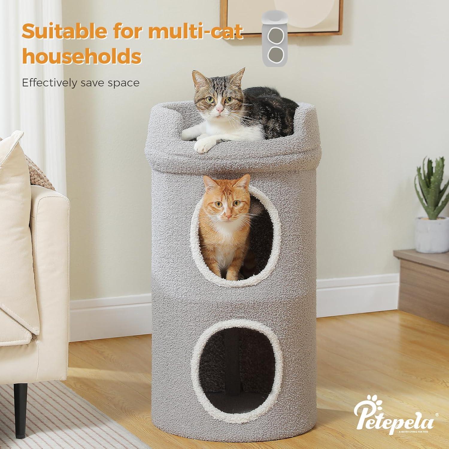 Cama para Gatos PETEPELA de 2 Niveles, Gris, 40x40x74 cm