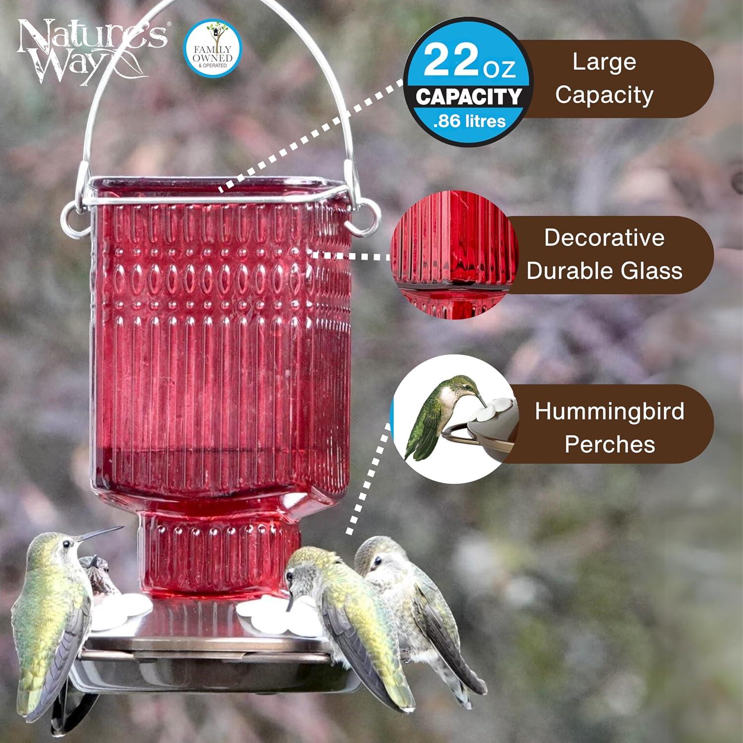 Alimentador de Colibríes Nature's Way de Vidrio 622g Rojo
