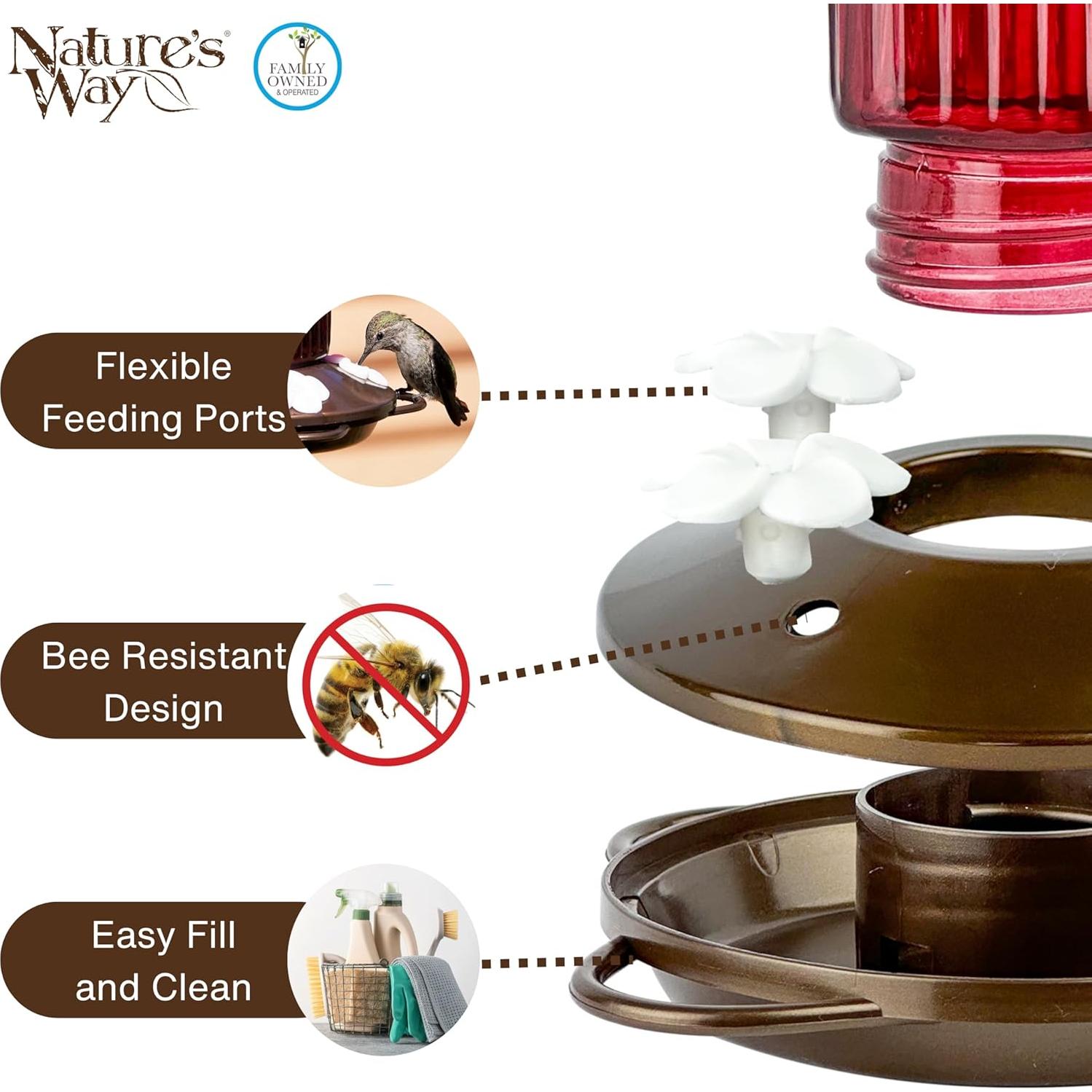 Alimentador de Colibríes Nature's Way de Vidrio 622g Rojo