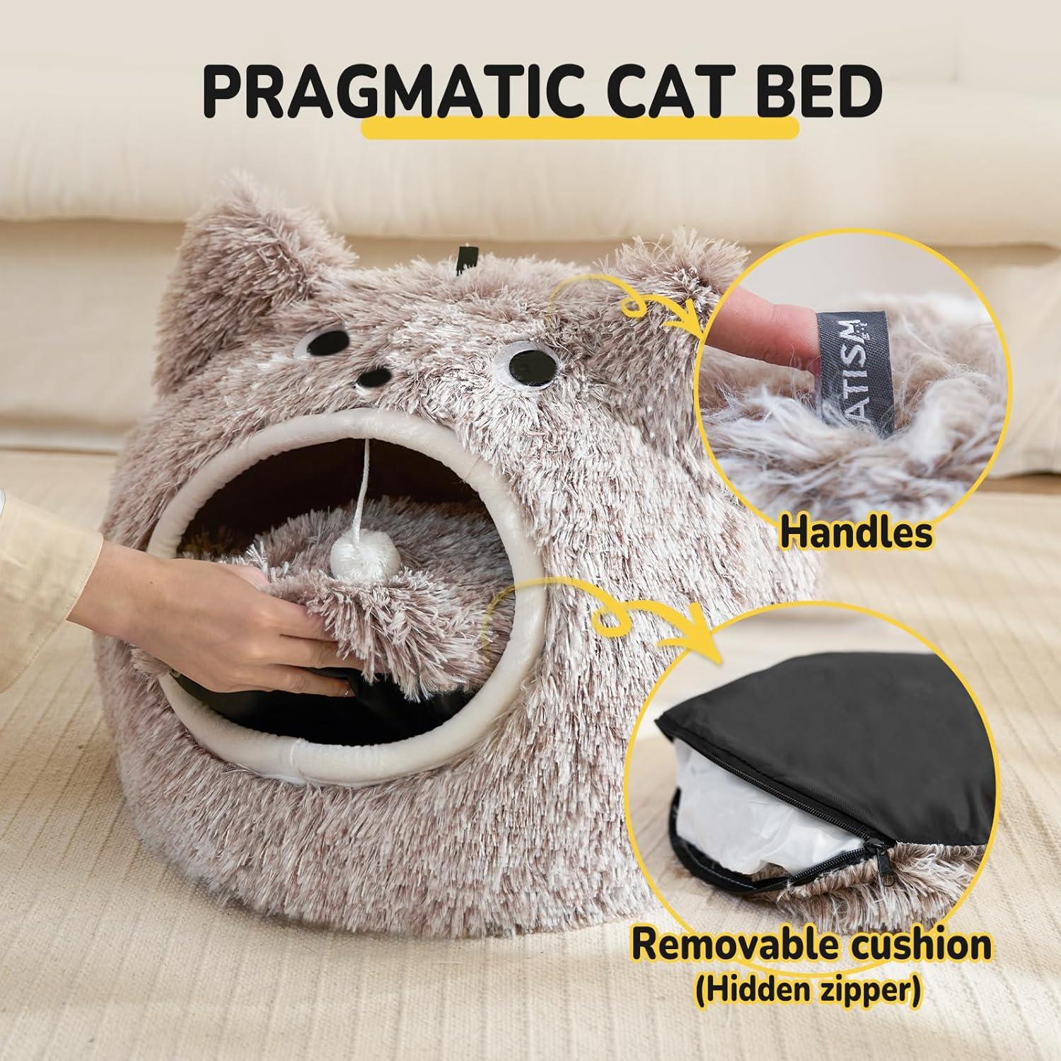 Cama Cueva para Gato CATISM Grande Café Desmontable y Lavable