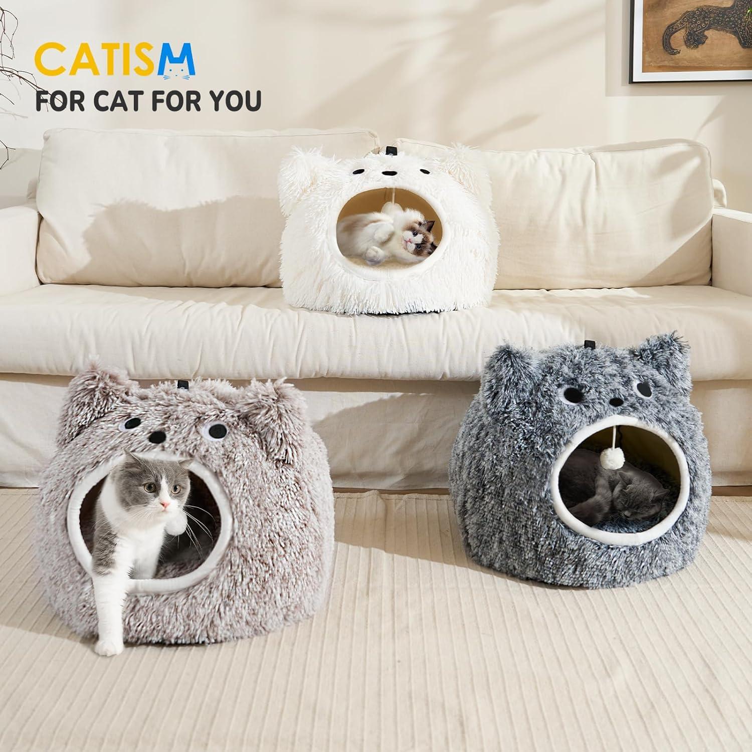 Cama Cueva para Gato CATISM Grande Café Desmontable y Lavable