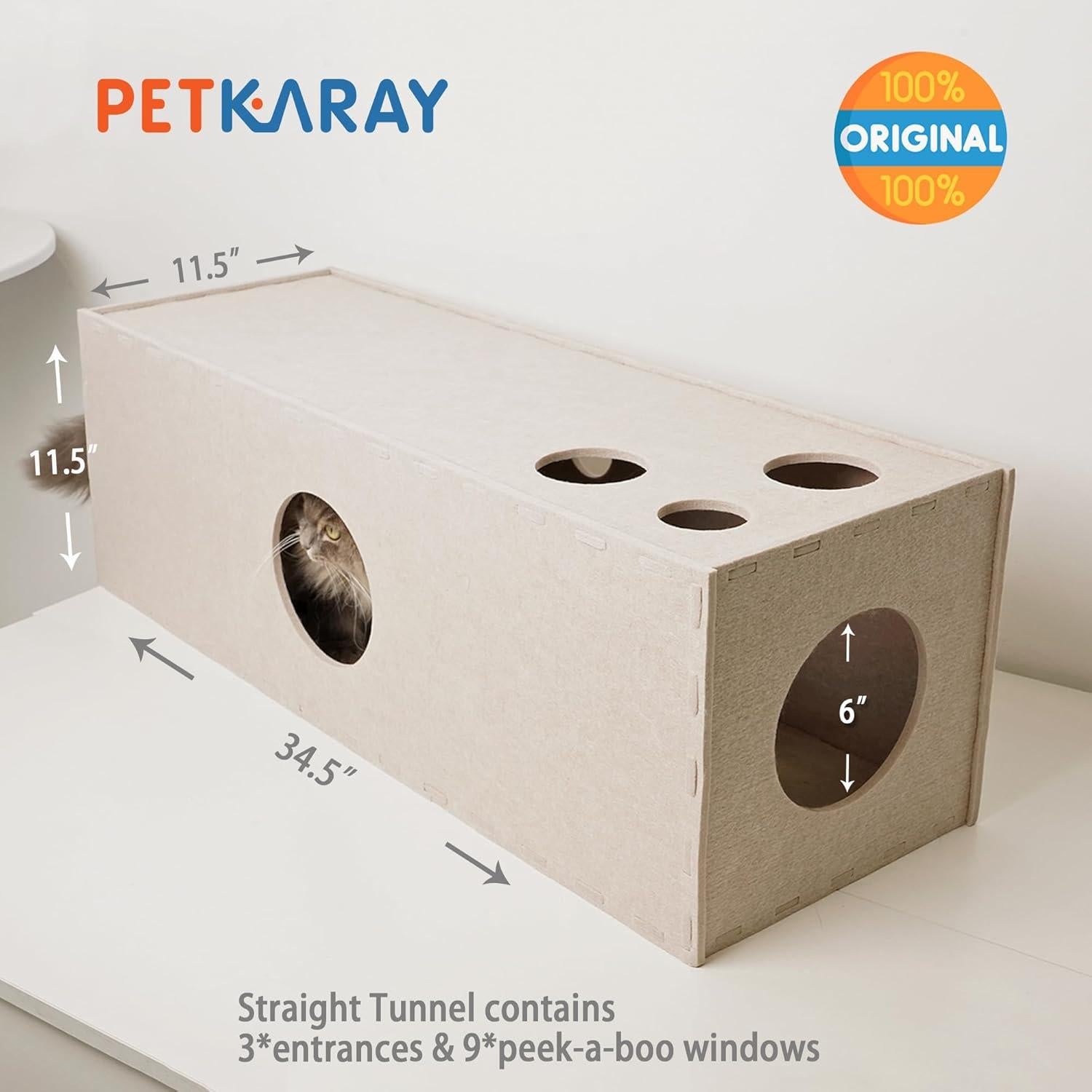 Túnel para Gatos PETKARAY, Cueva de Fieltro Suave 87.6cm