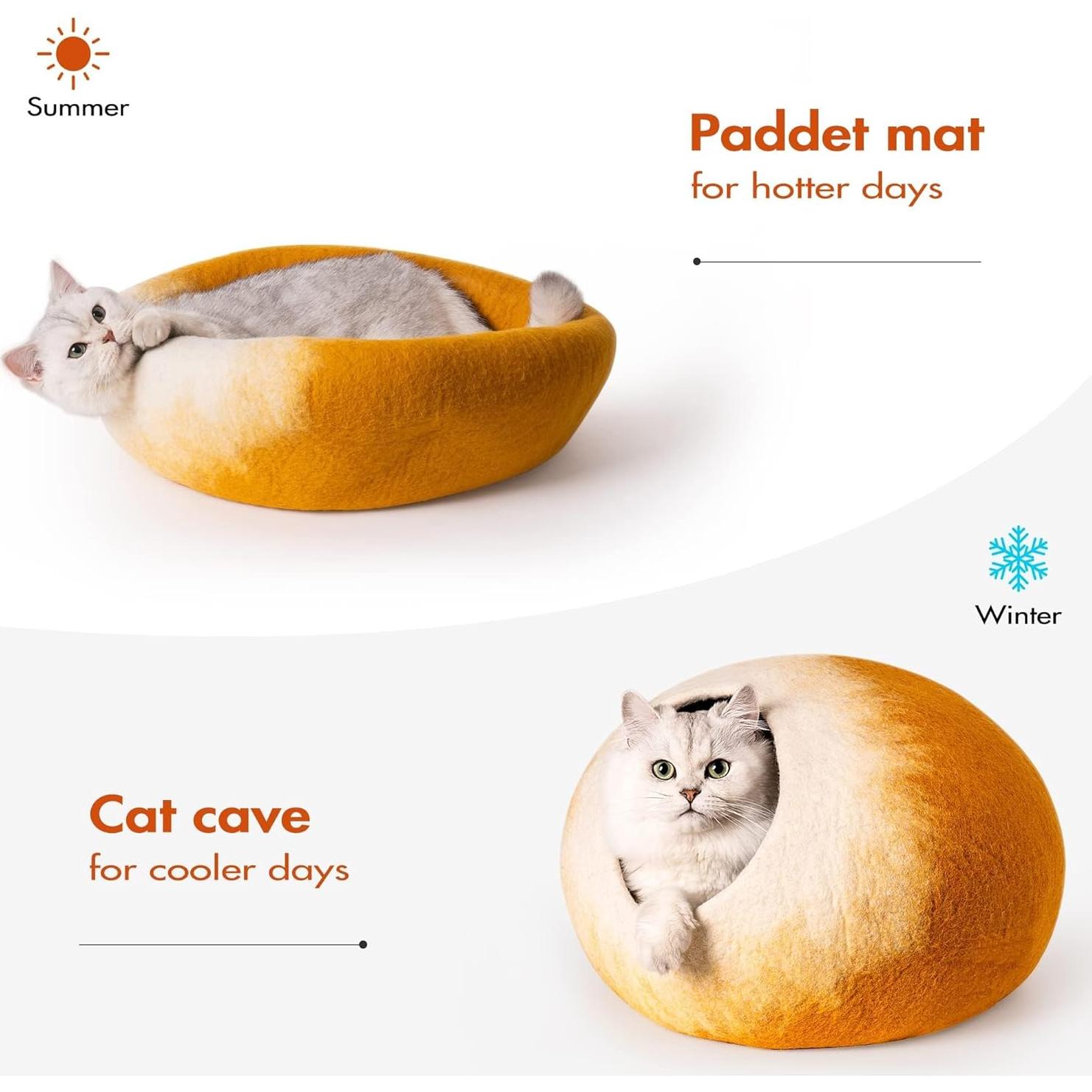 Cueva para Gatos Hecha a Mano MEWOOFUN Amarillo/Blanco 45x30cm