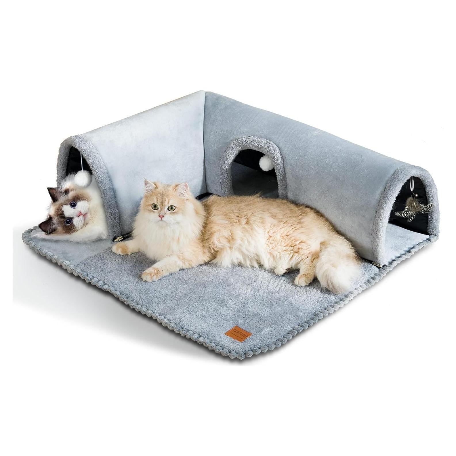Cama para Gatos CATISM con Túnel y Juguetes - 80x70 cm