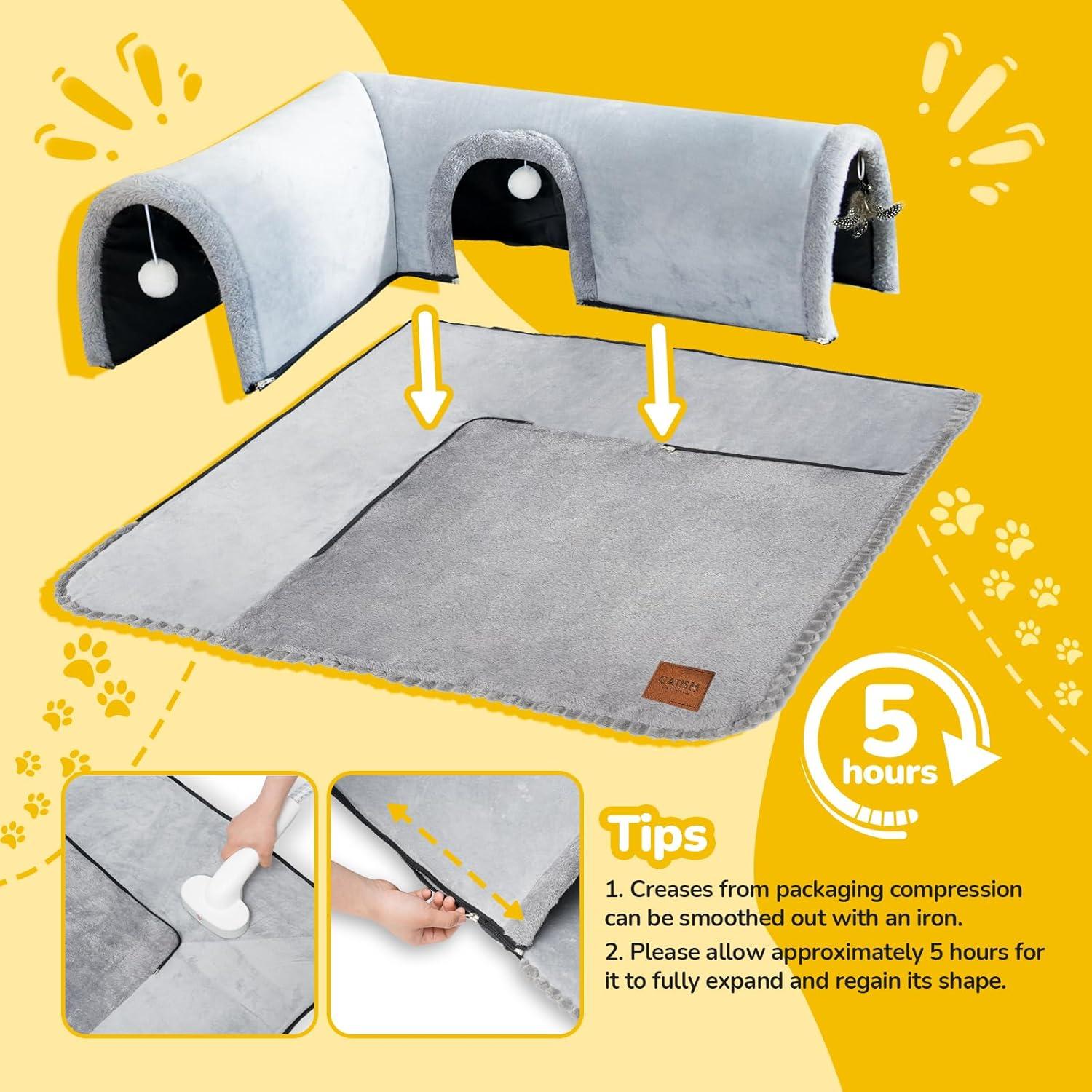 Cama para Gatos CATISM con Túnel y Juguetes - 80x70 cm