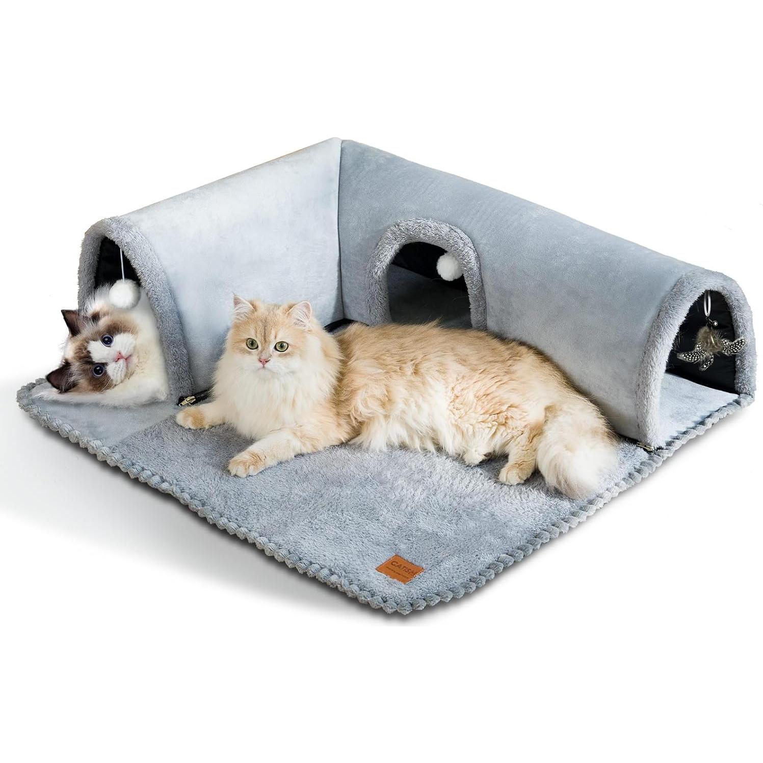 Cama para Gatos CATISM con Túnel y Juguetes - 80x70 cm