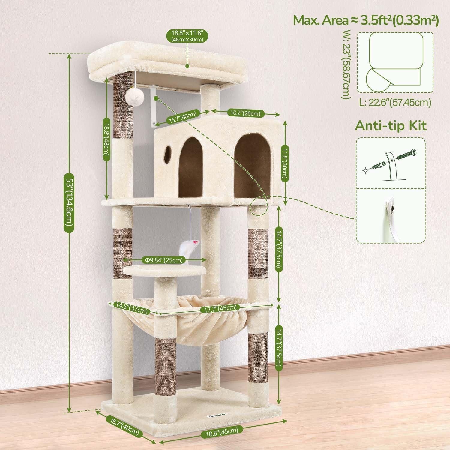 Torre de Árbol para Gatos Globlazer F53 135cm Beige con Rascador