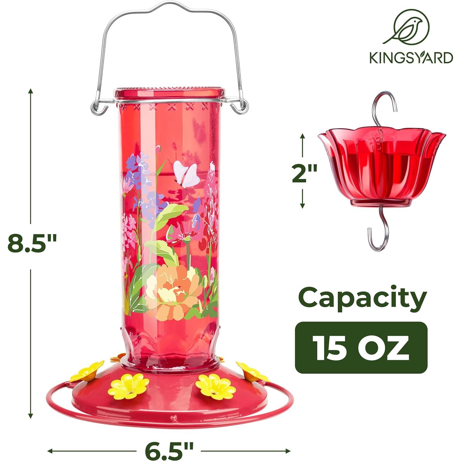 Alimentador de Colibrí Kingsyard de Vidrio 15 oz Rojo con 6 Puertos