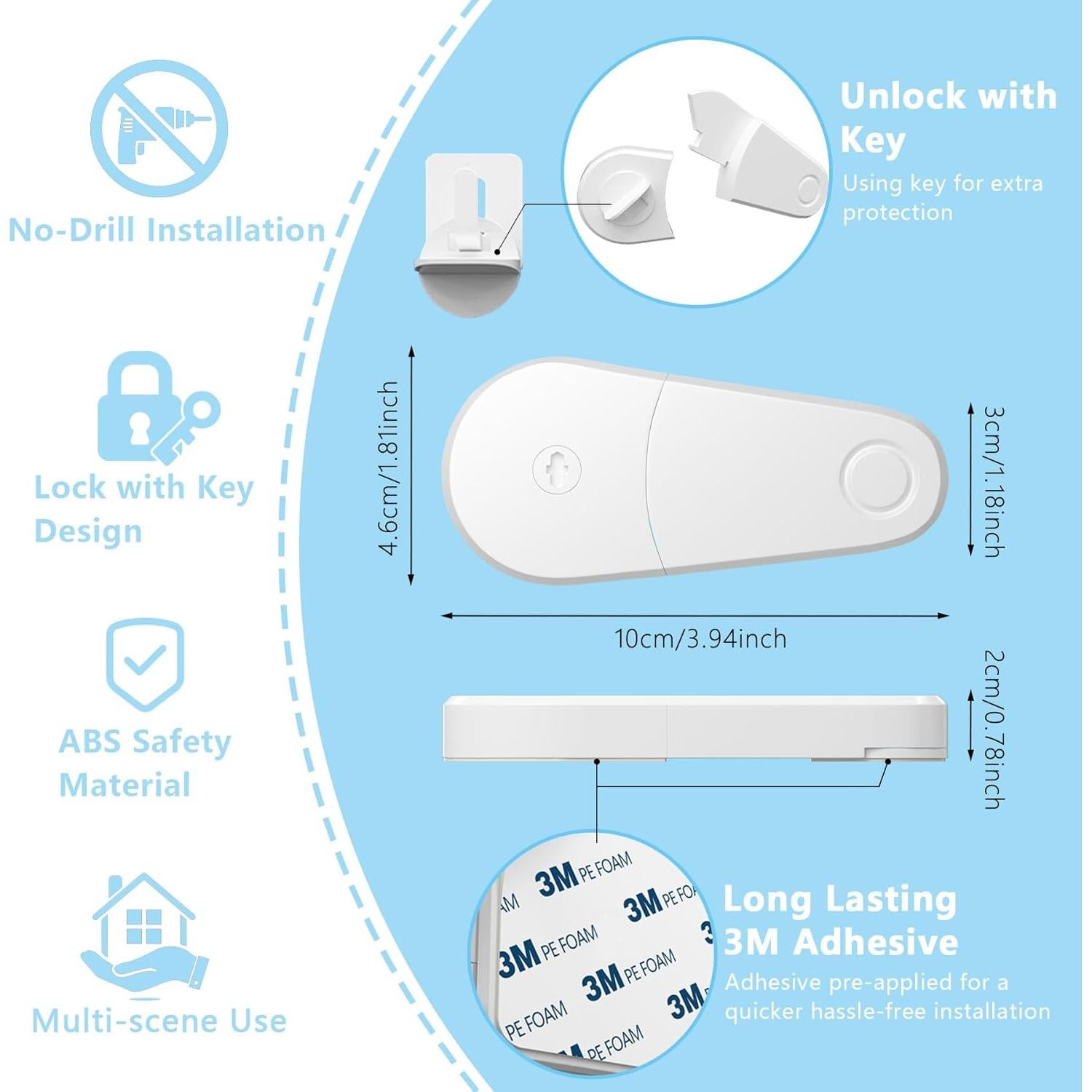 4 Cerraduras de Gabinete a Prueba de Niños TXTLDB - Adhesivos 3M