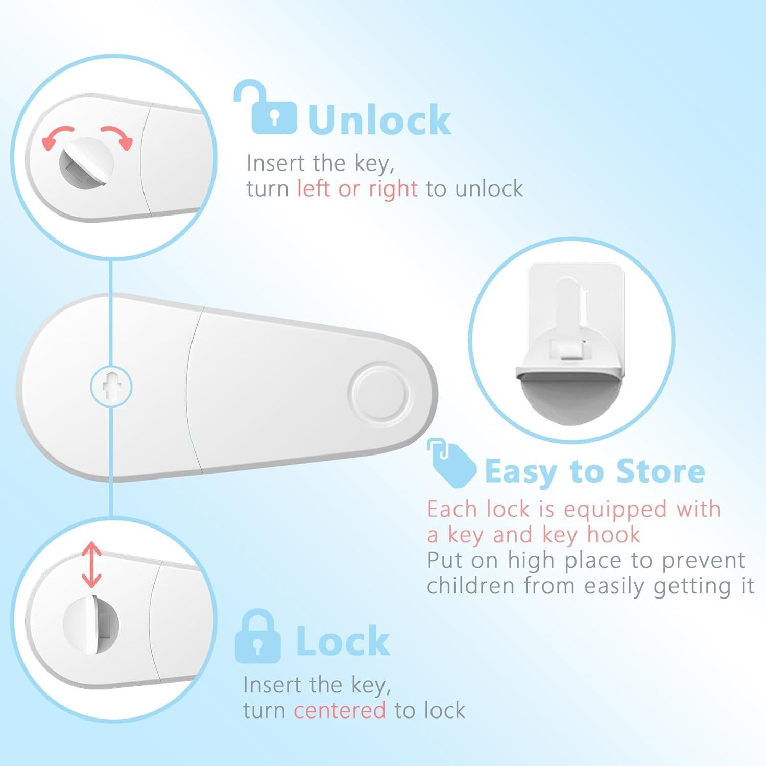 4 Cerraduras de Gabinete a Prueba de Niños TXTLDB - Adhesivos 3M