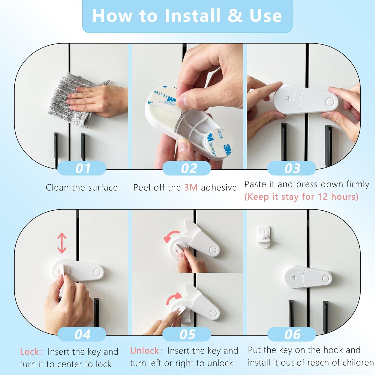 4 Cerraduras de Gabinete a Prueba de Niños TXTLDB - Adhesivos 3M