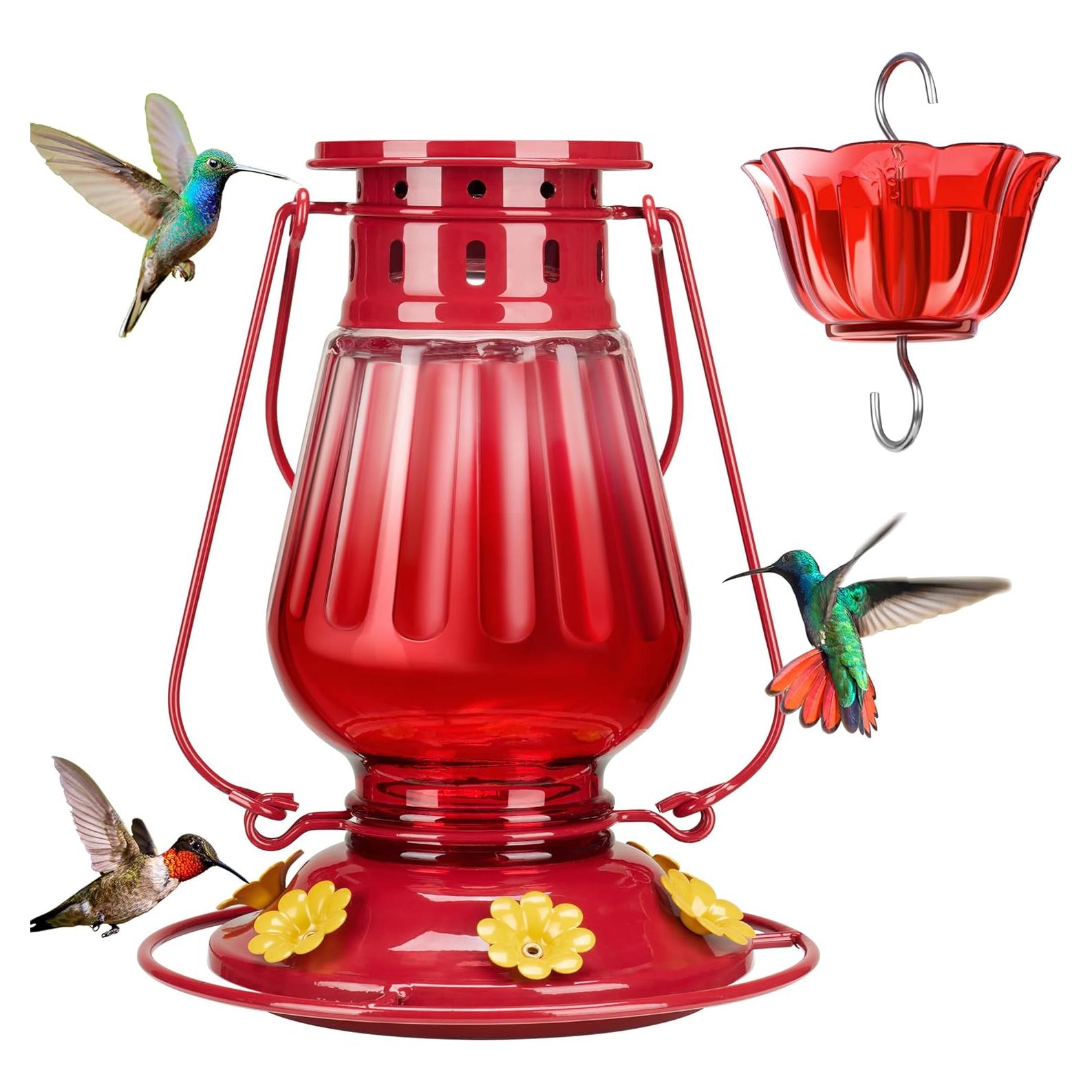 Alimentador de Colibríes Kingsyard de Vidrio 24oz Vintage Rojo