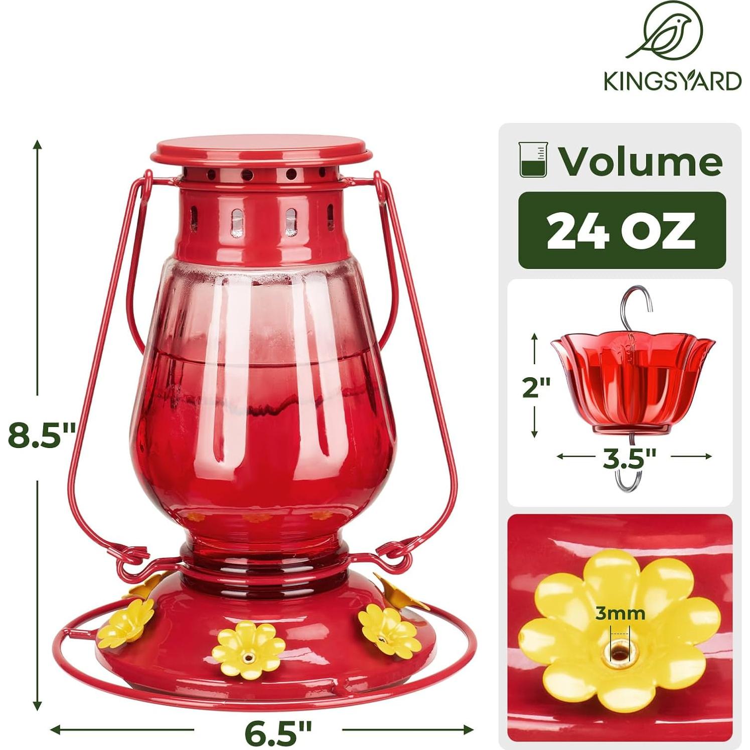 Alimentador de Colibríes Kingsyard de Vidrio 24oz Vintage Rojo