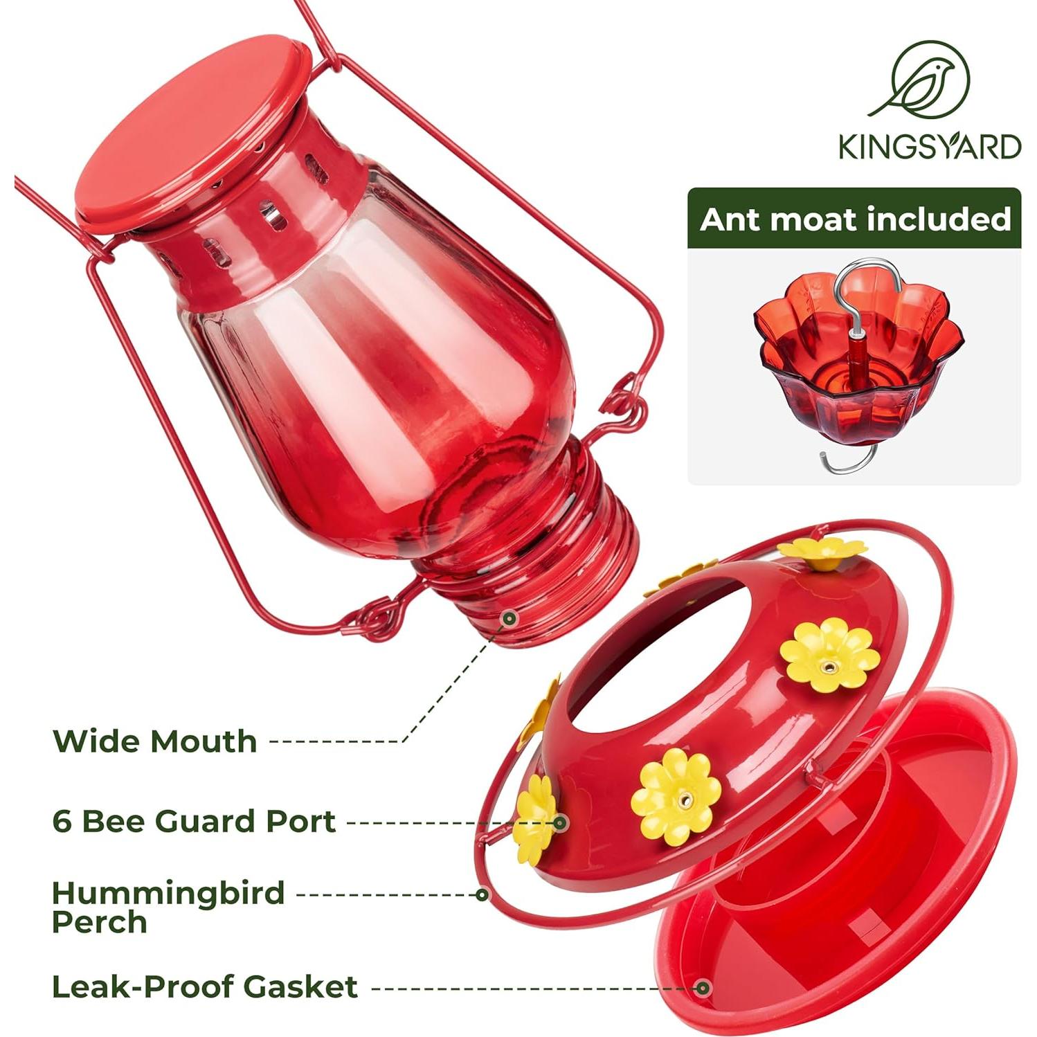 Alimentador de Colibríes Kingsyard de Vidrio 24oz Vintage Rojo