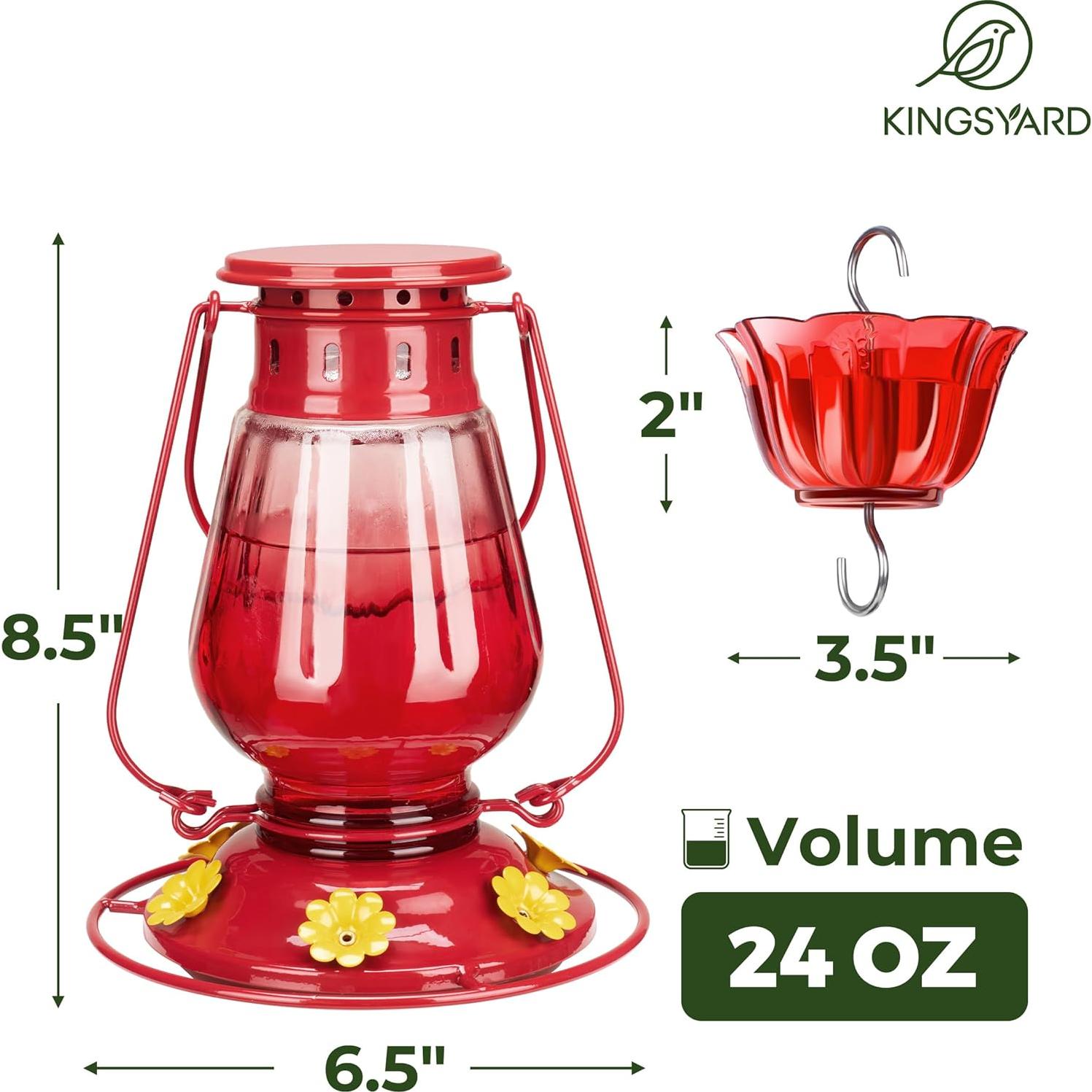 Alimentador de Colibríes Kingsyard de Vidrio 24oz Vintage Rojo