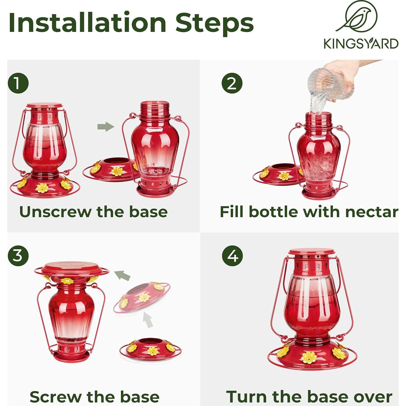 Alimentador de Colibríes Kingsyard de Vidrio 24oz Vintage Rojo