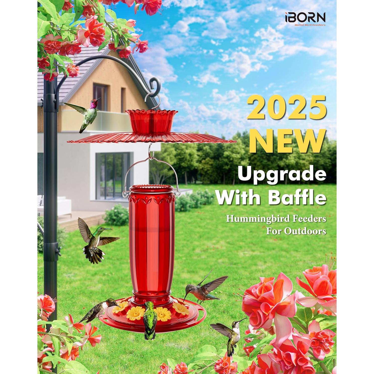 Alimentador de Colibrí iBorn 16oz con Baffle Solar y Estanque Antihormigas