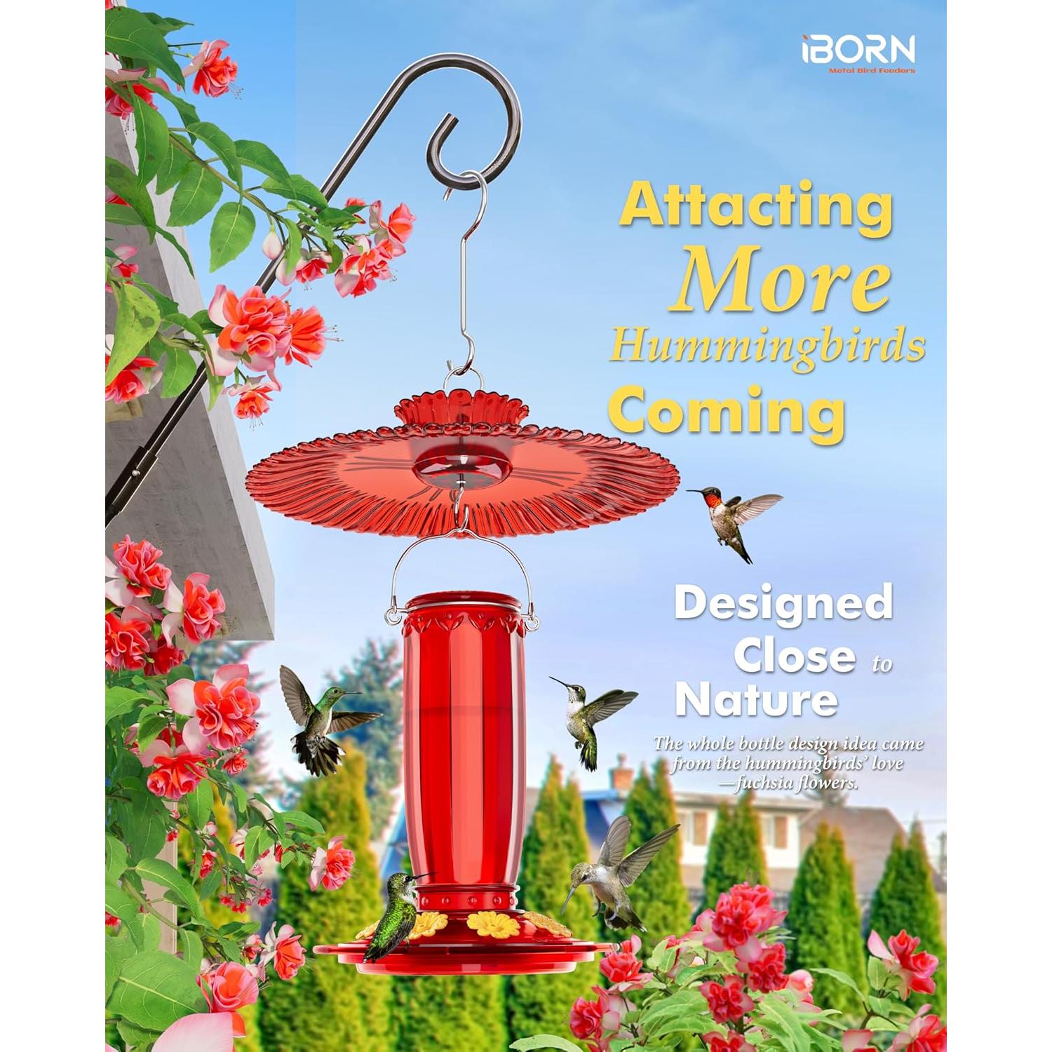 Alimentador de Colibrí iBorn 16oz con Baffle Solar y Estanque Antihormigas