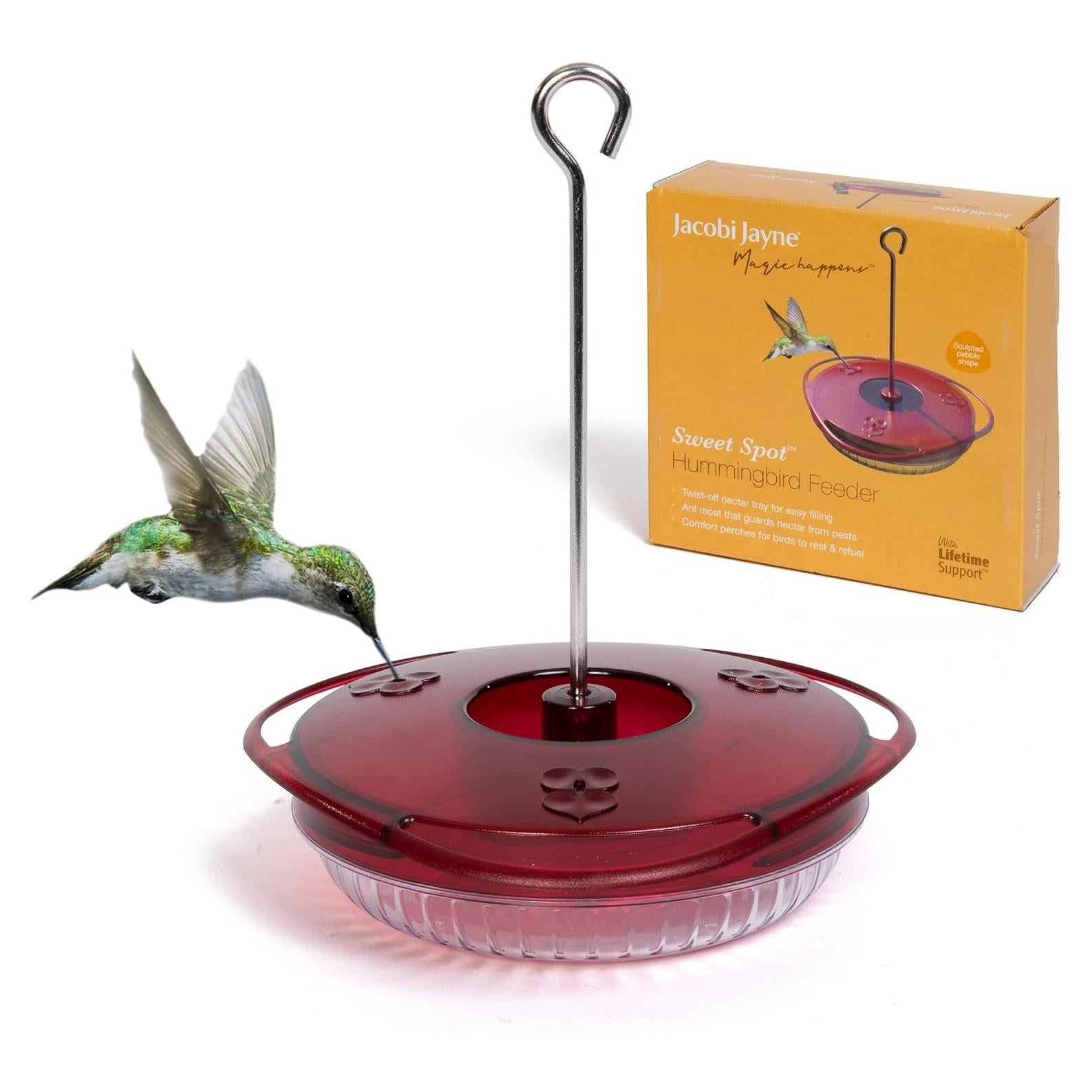 Small Hummingbird Feeder – Jacobi Jayne® Sweet Spot™ Hummingbird Feeder – Best Humming Bird Feeder, Small Hanging Ant-Proof Saucer Feeder with Ant Moat, Easy to Clean, Ideal for Outdoors