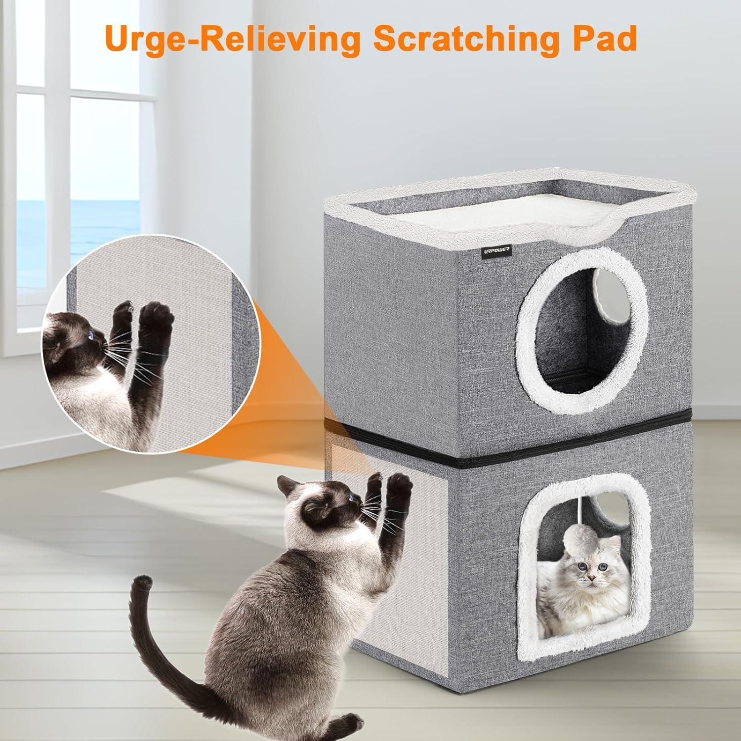 Cama para Gatos URPOWER de 2 Niveles con Escondite y Juguete