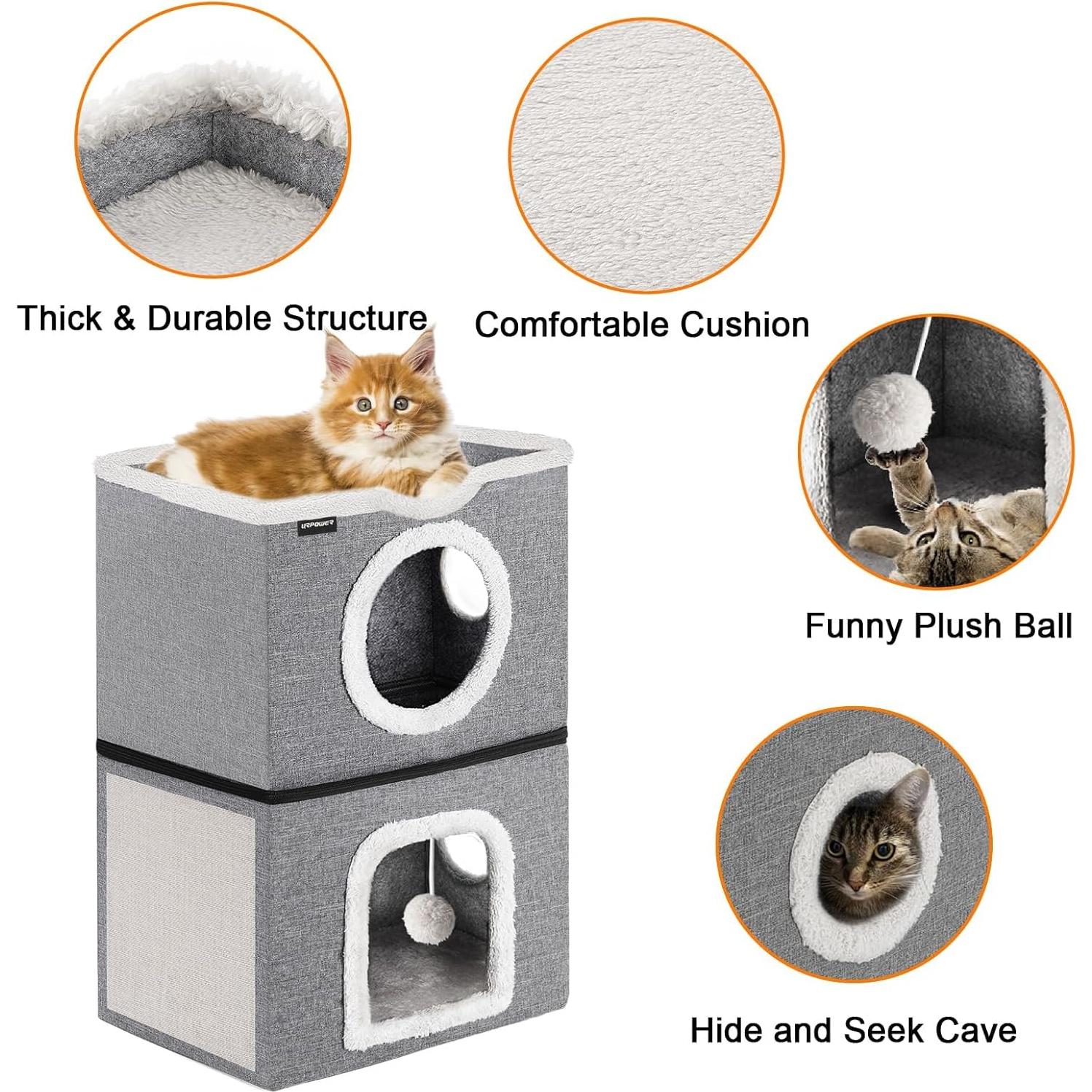 Cama para Gatos URPOWER de 2 Niveles con Escondite y Juguete