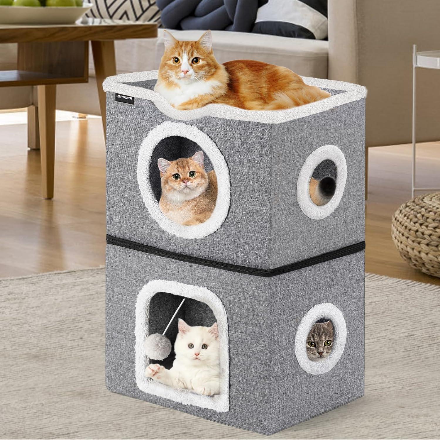 Cama para Gatos URPOWER de 2 Niveles con Escondite y Juguete