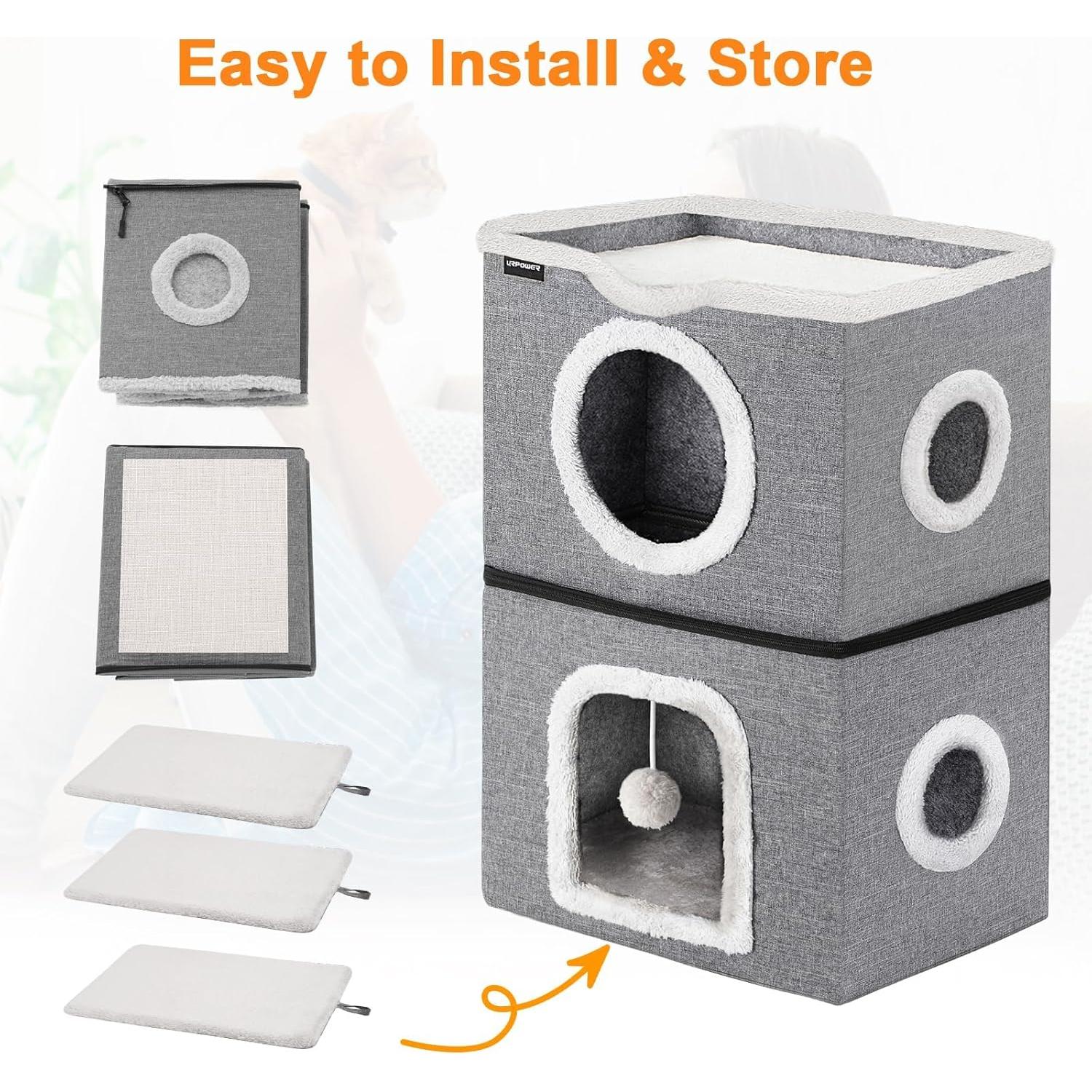 Cama para Gatos URPOWER de 2 Niveles con Escondite y Juguete