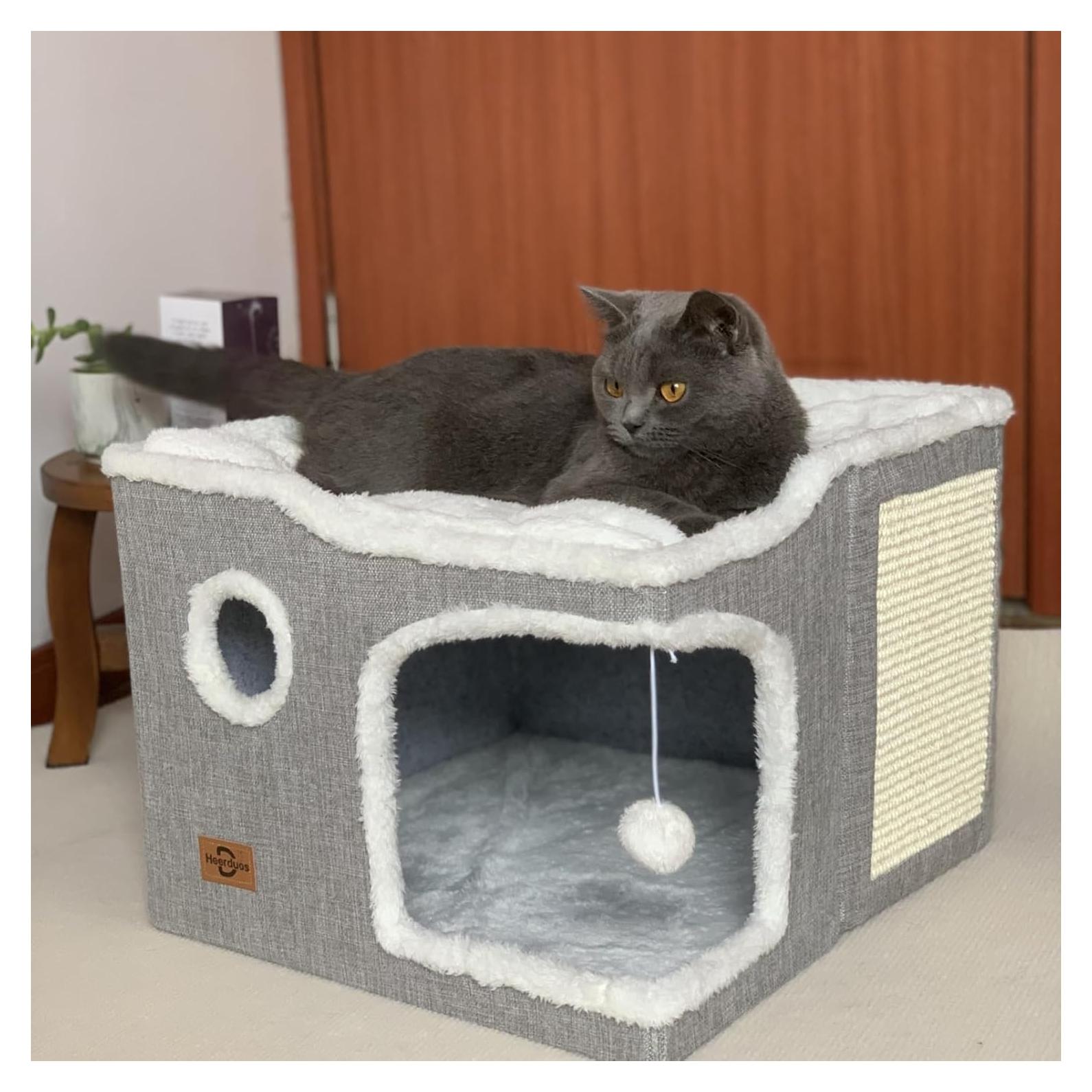 Cama para Gatos Heerduos 2 Niveles Gris Claro 43.2x43.2 cm